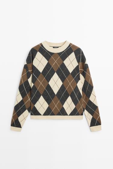 Wool-blend Argyle knit sweater — CREAM 2