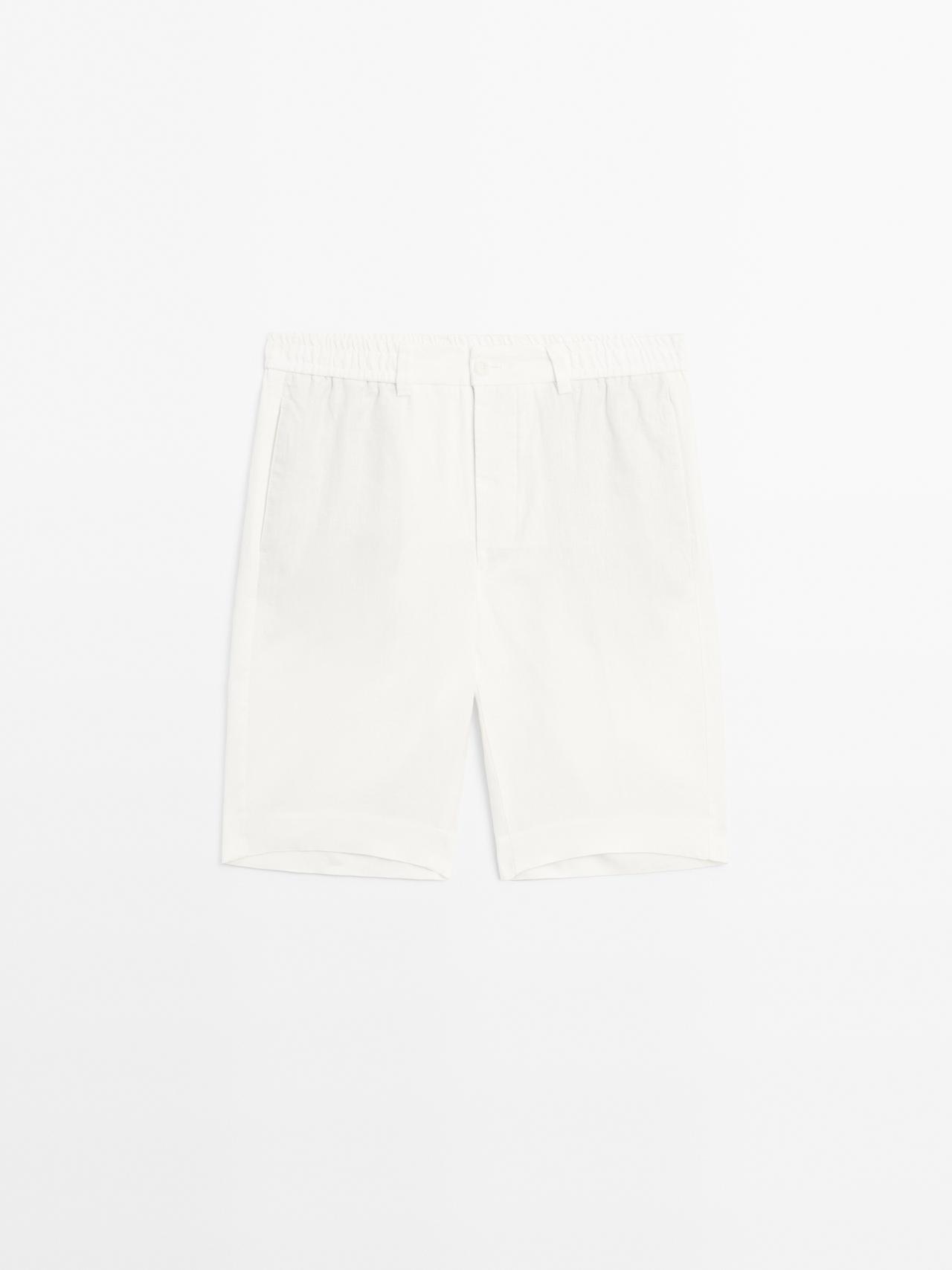 Massimo Dutti - Herre - Lette Bermudashorts I 100 % Hør - Råhvid - 48