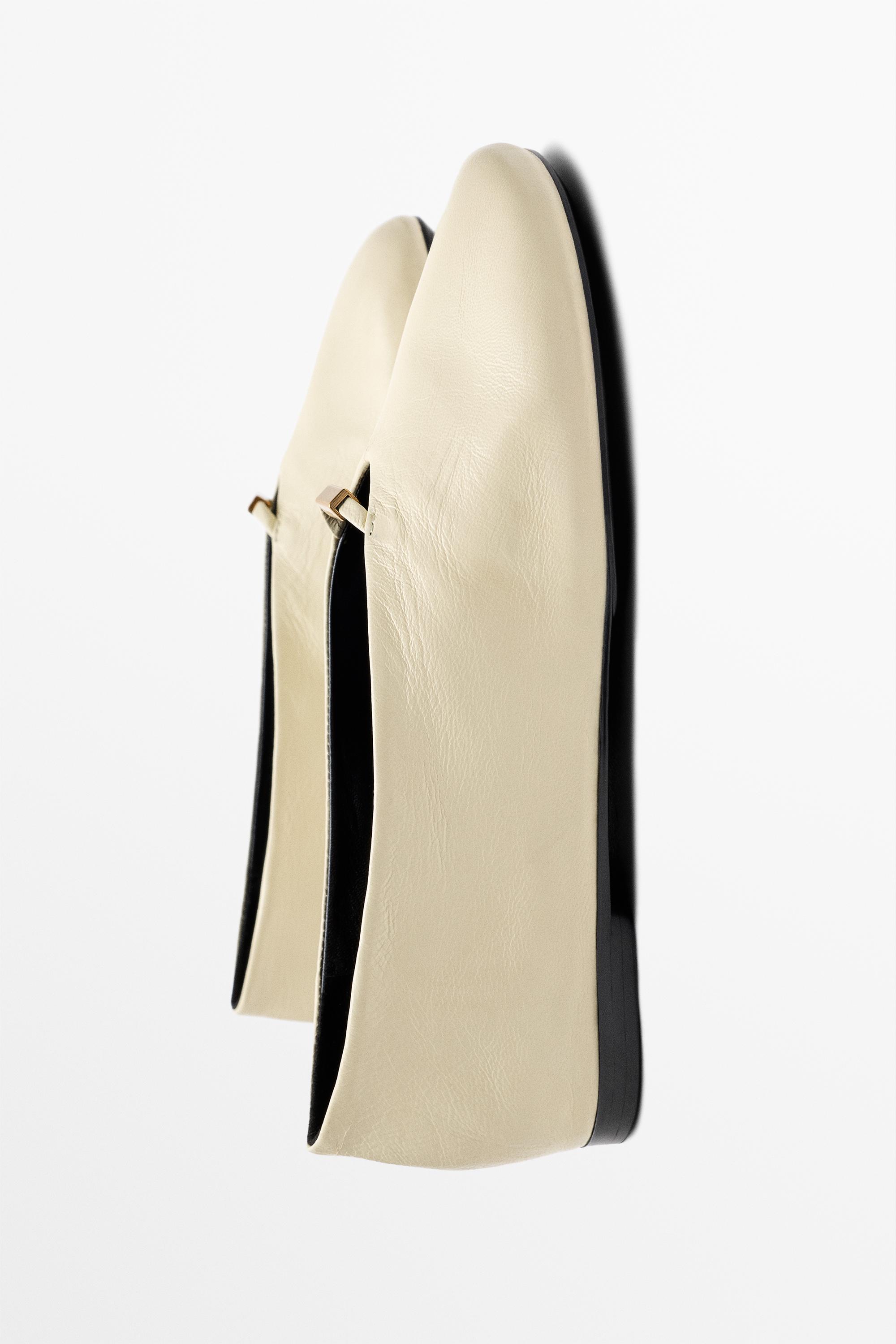 Soft leather ballet flat — ECRU