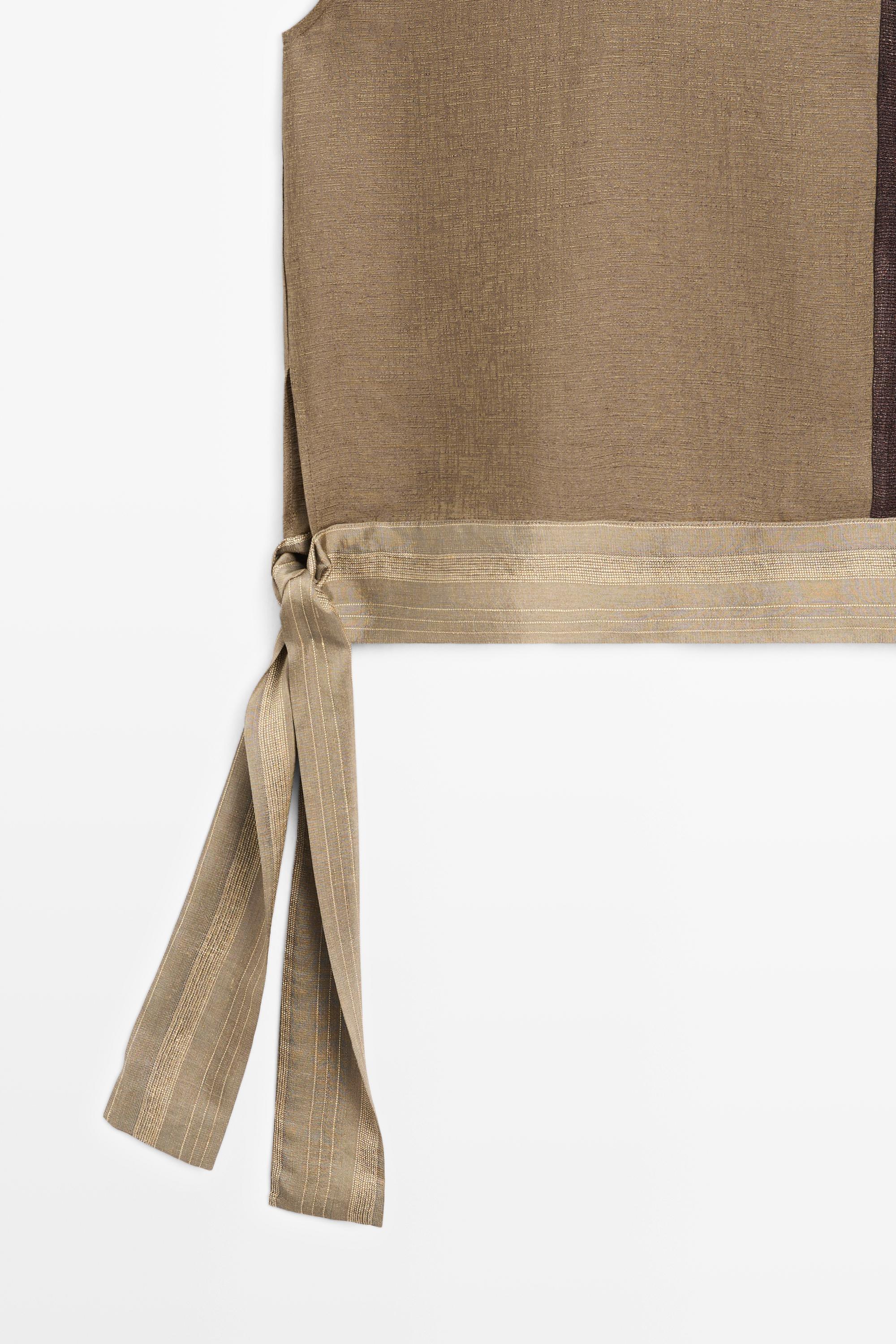 Linen-blend color-block flowing top — BROWN