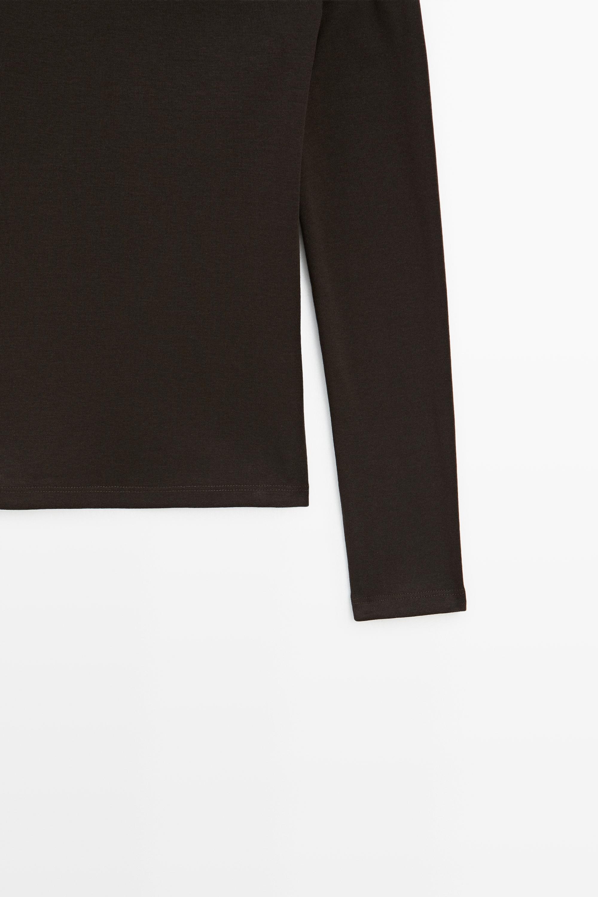 Draped shoulder detail T-shirt — BROWN