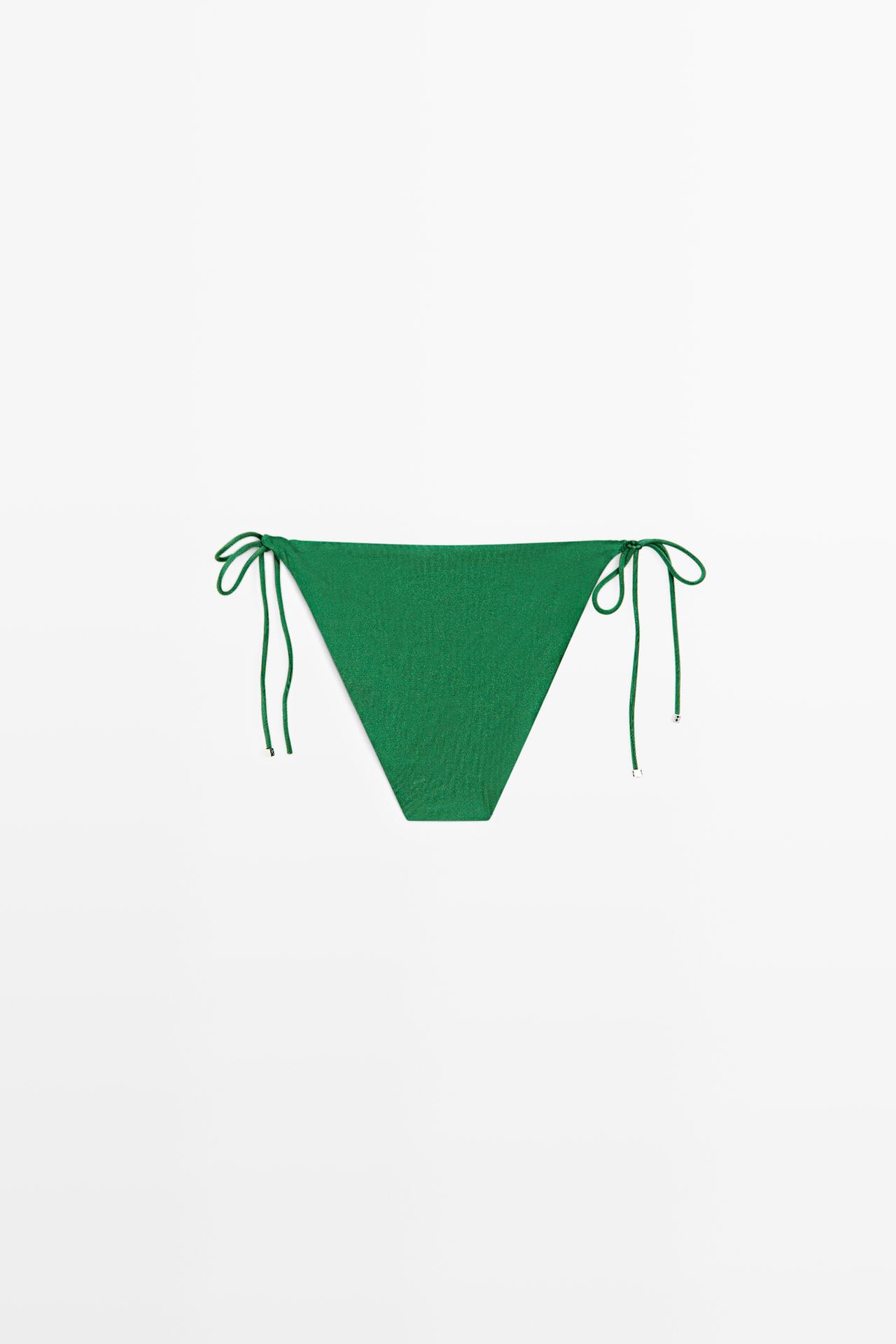 Shiny bikini bottoms with bow — GREEN