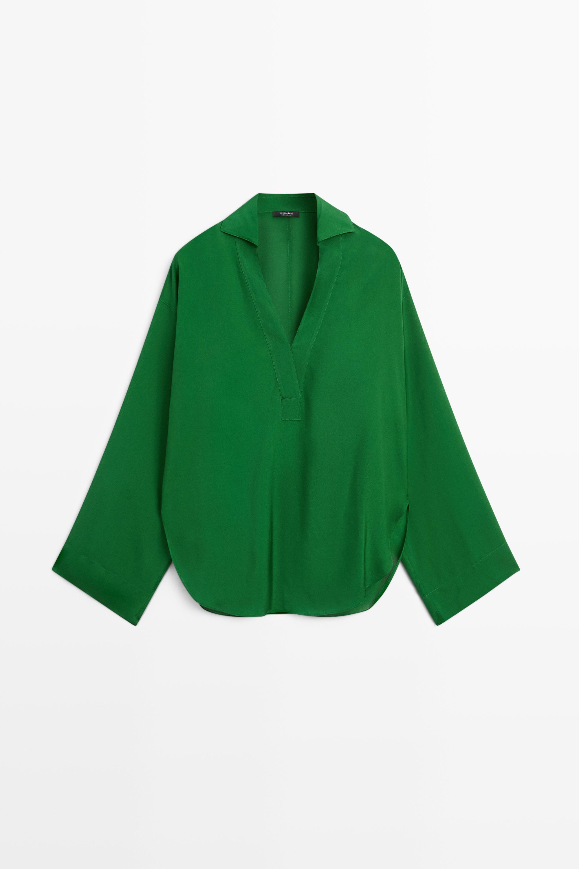 Long sleeve flowing polo shirt — GREEN