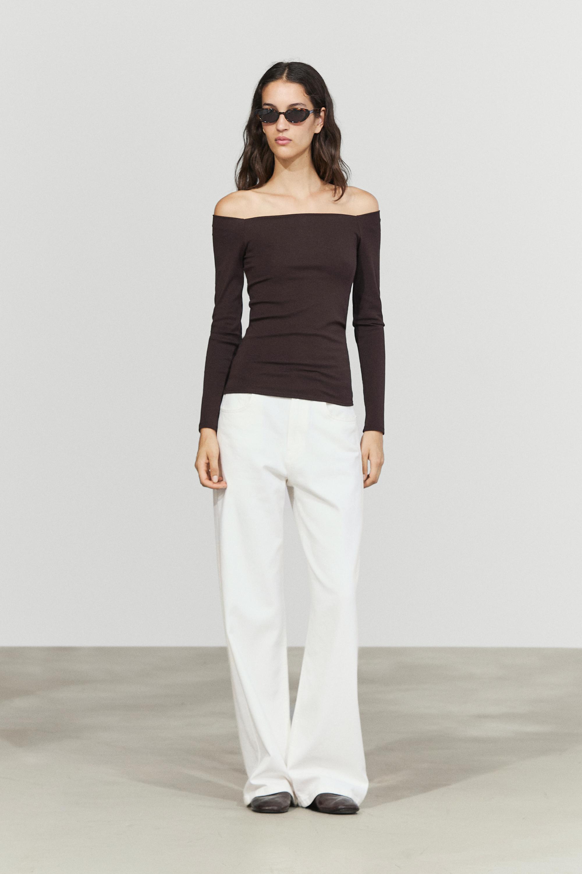 Stretch long sleeve top — BROWN