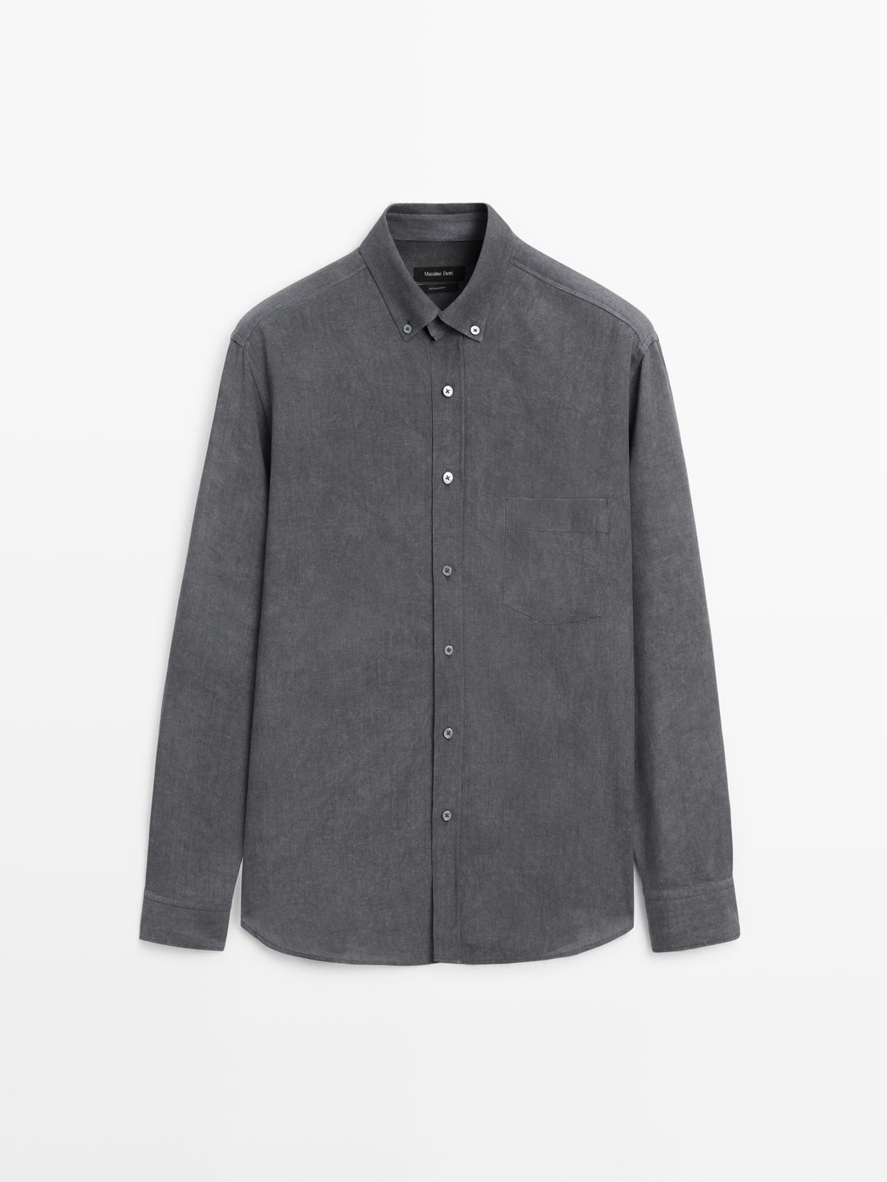 Massimo Dutti - Herre - Regular Fit Skjorte Med Blødt Fald - Mørk Grå - L