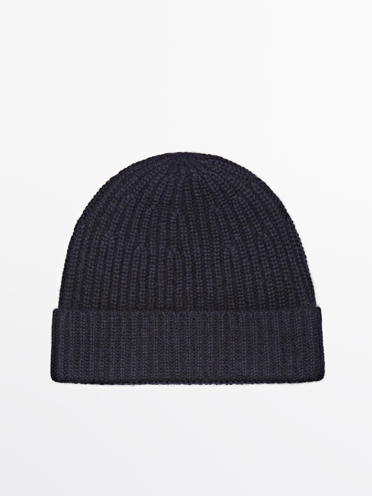 Massimo Dutti - Herre - Beanie-Hue I 100 % Kashmir - Marineblå - 01