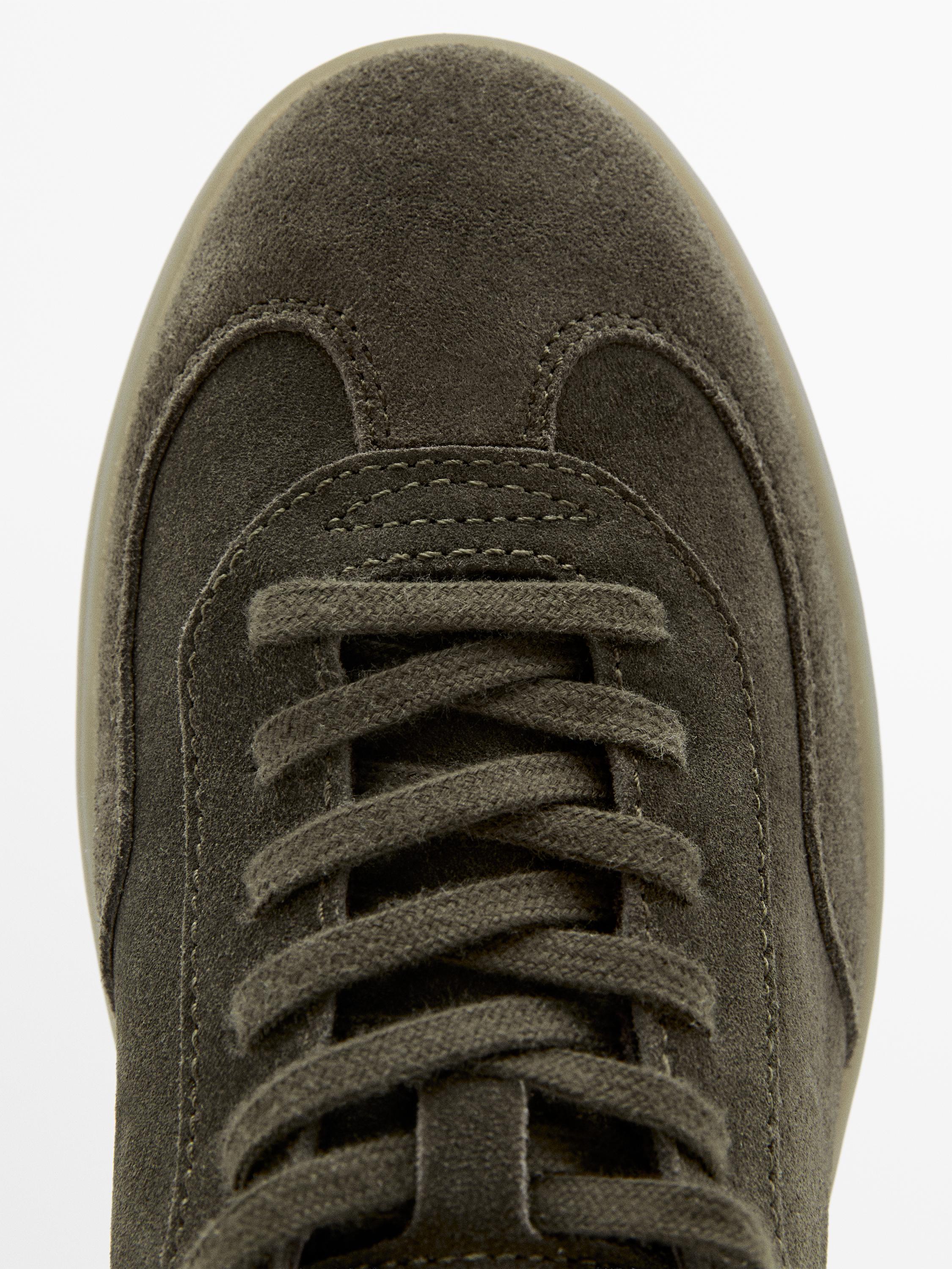 Split suede leather trainers — KHAKI