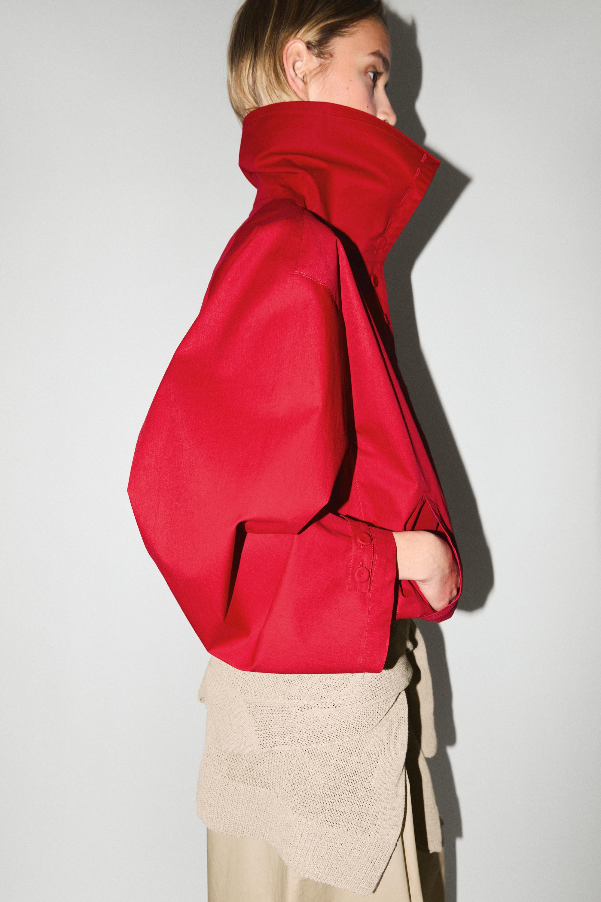 Lightweight cotton jacket with button details — BRIGHT RED
