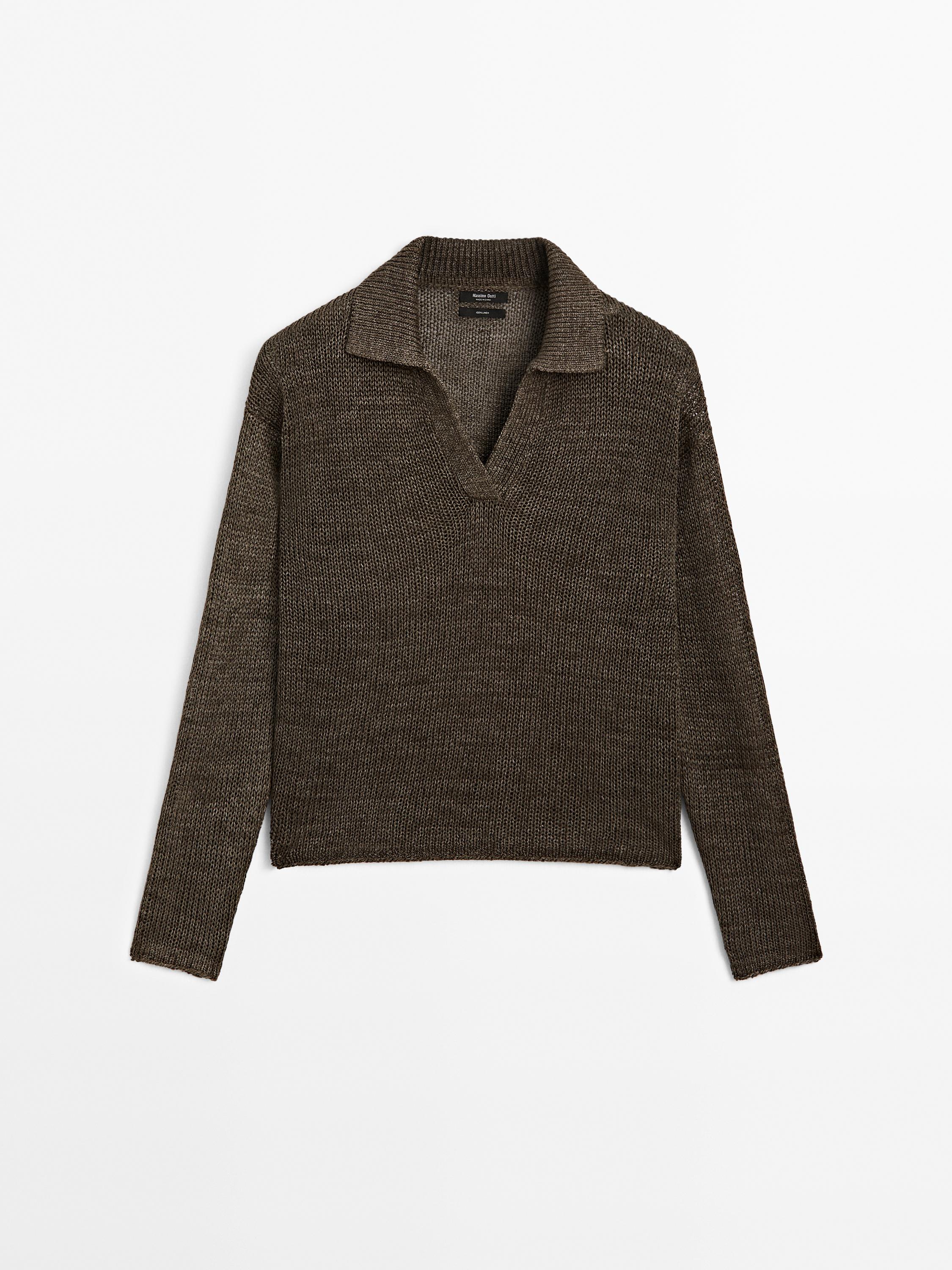 100% linen knit polo sweater