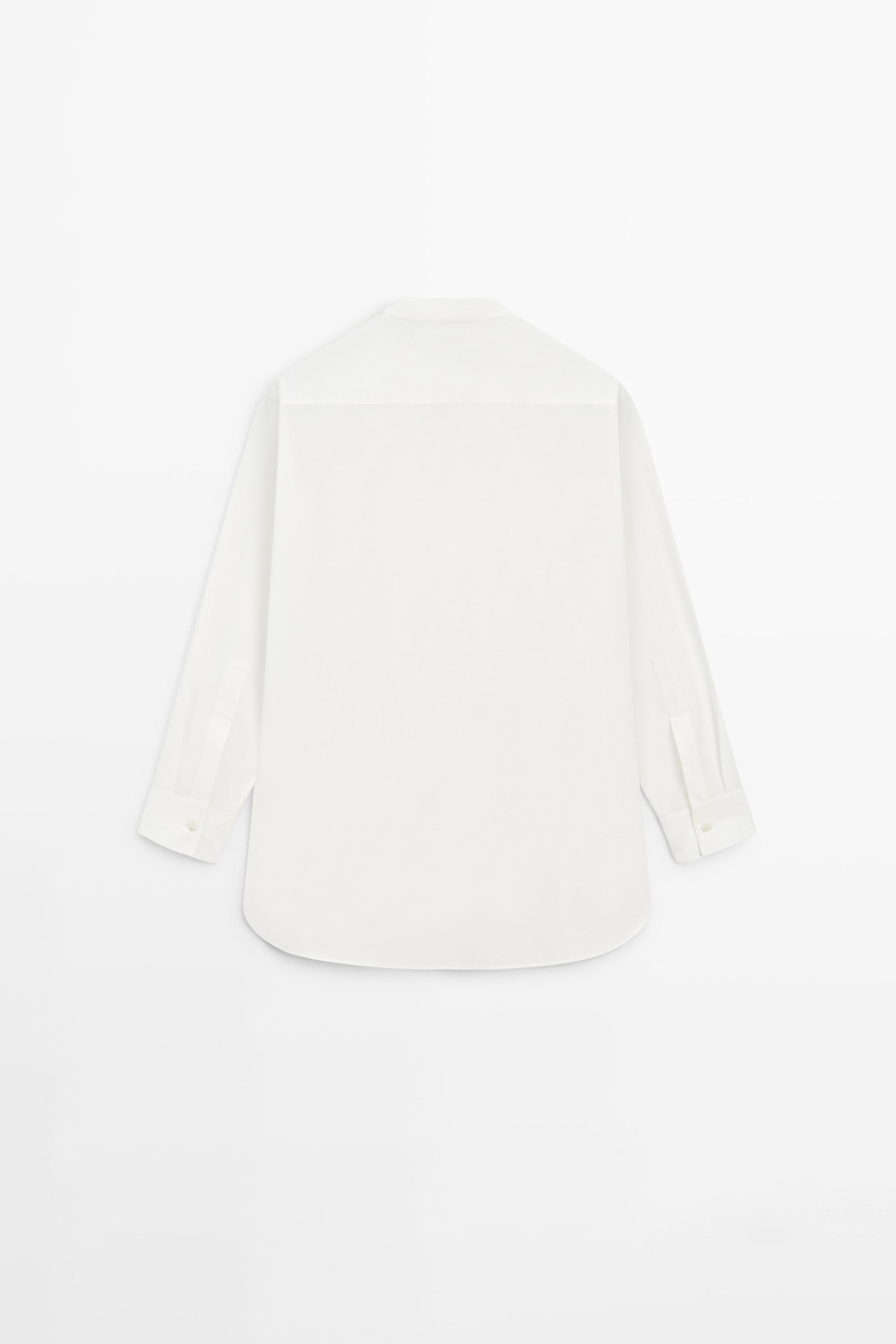 100% cotton poplin shirt with embroidered bib — WHITE