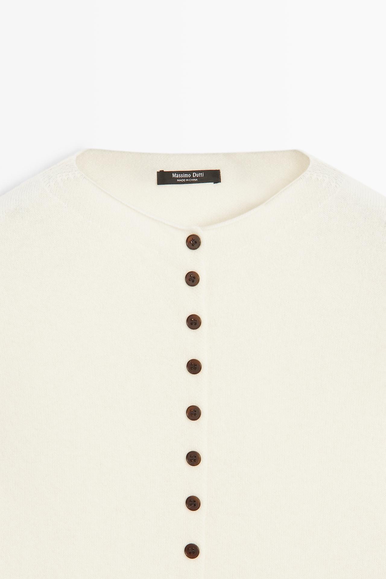 Wool-blend knit cardigan with buttons — CREAM