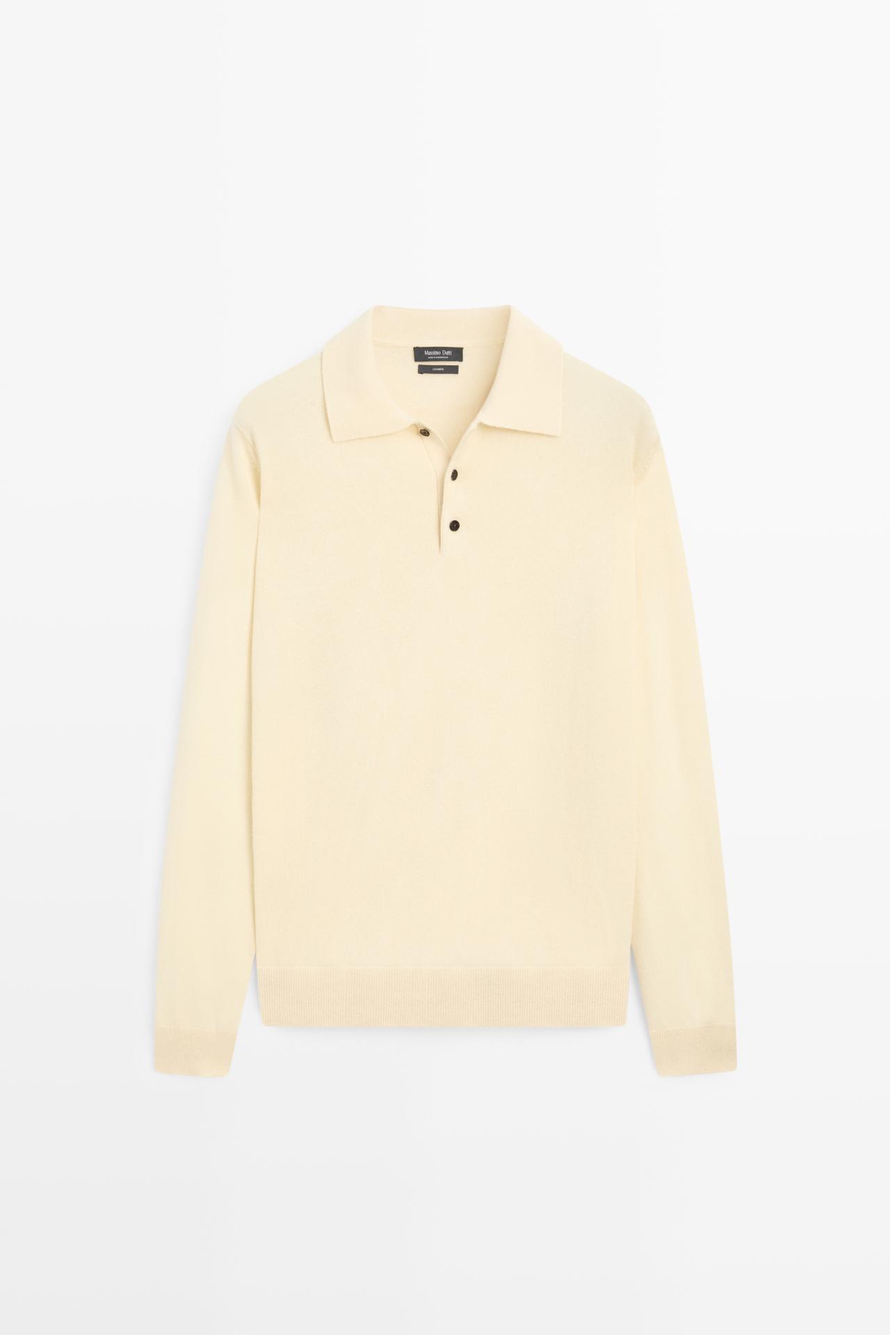 100% cashmere knit polo sweater — CREAM