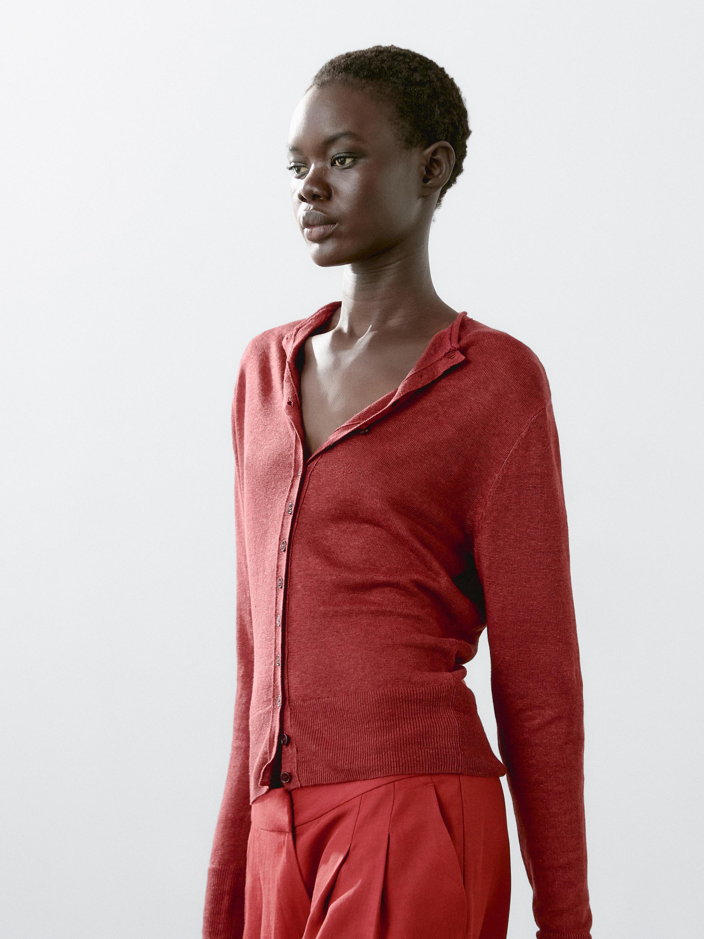 كارديغان كتان 100% بأكمام طويلة