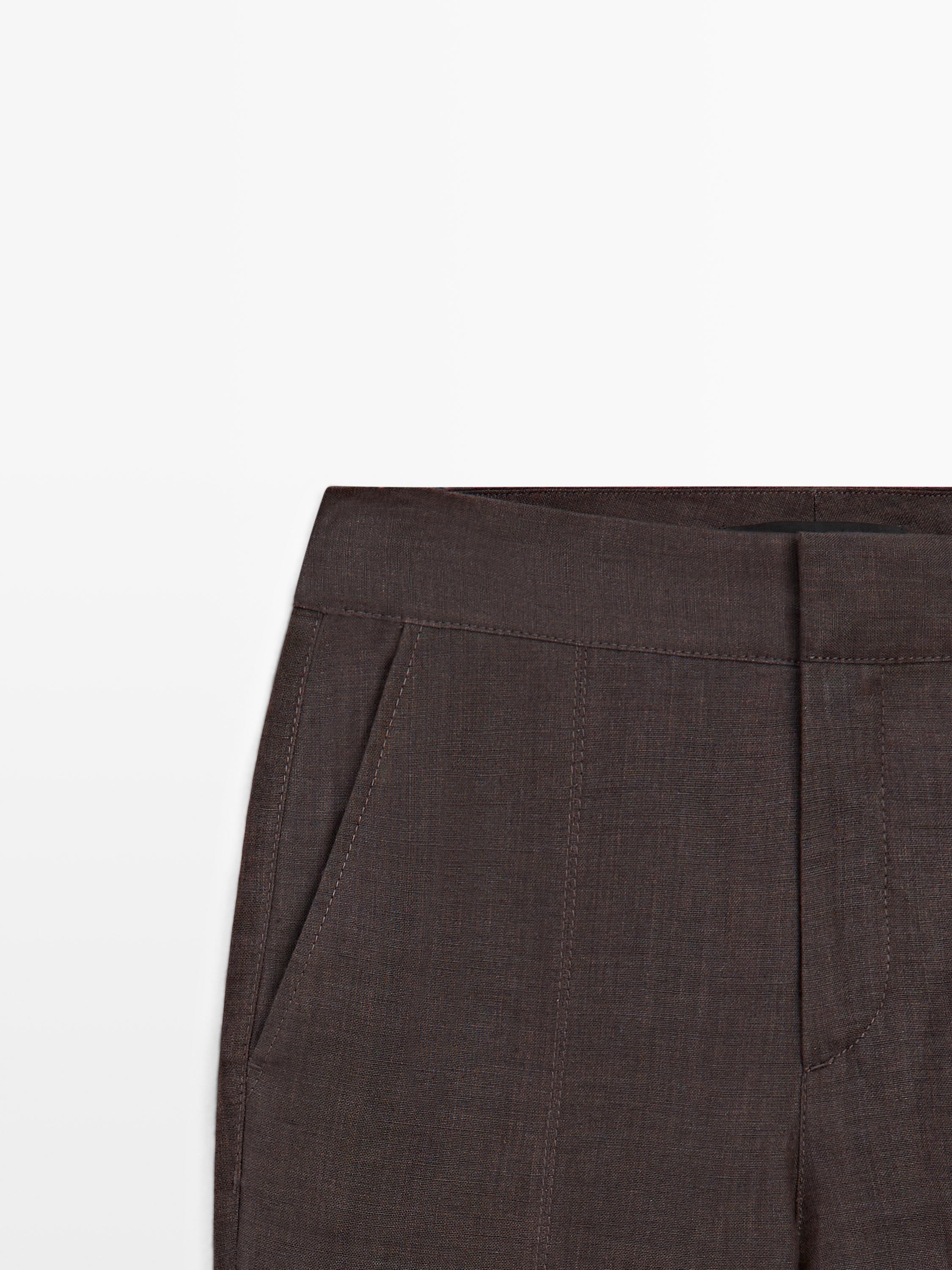 100% linen kick flare trousers — VIOLET
