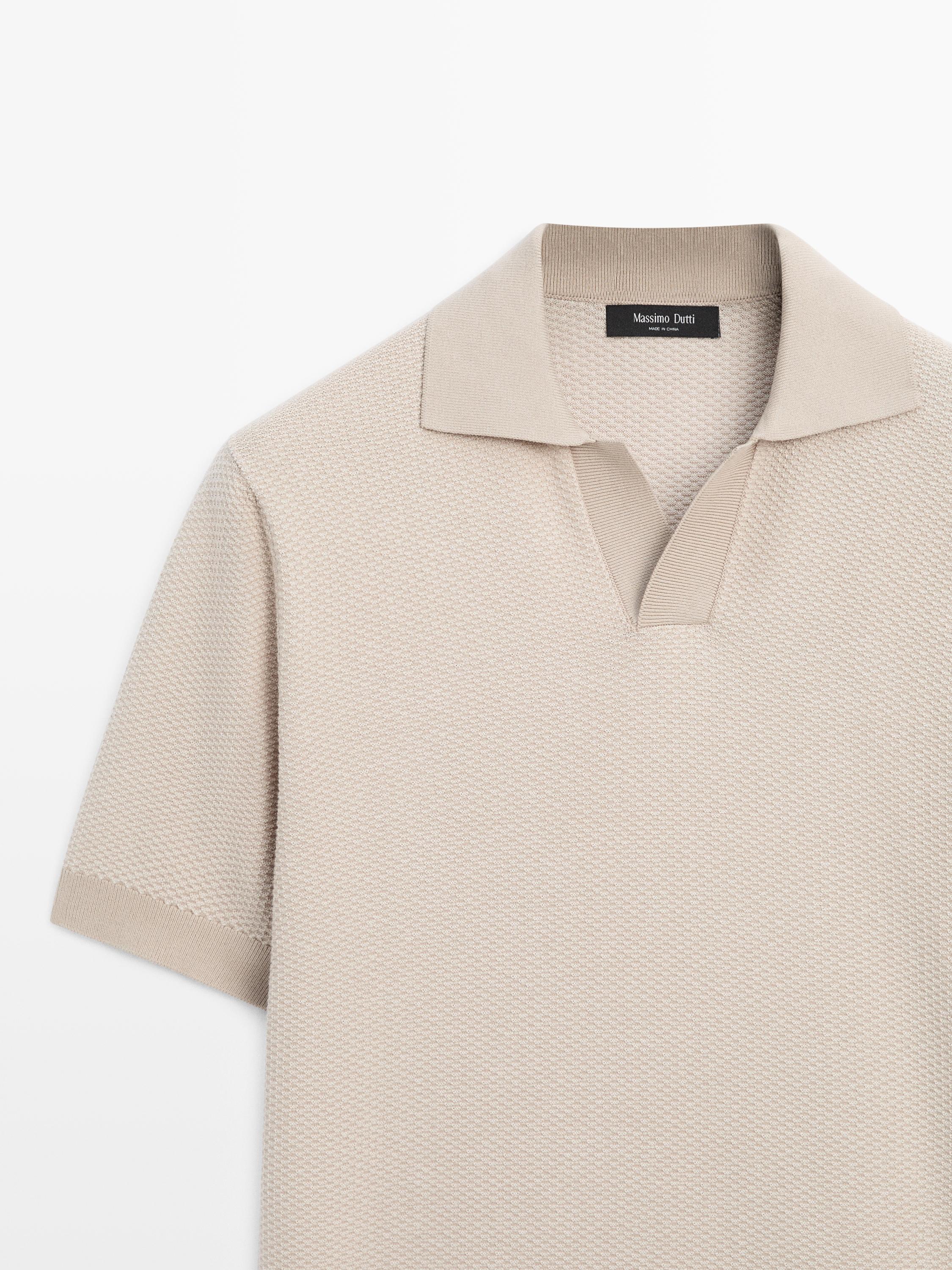 100% cotton textured knit polo sweater — BEIGE