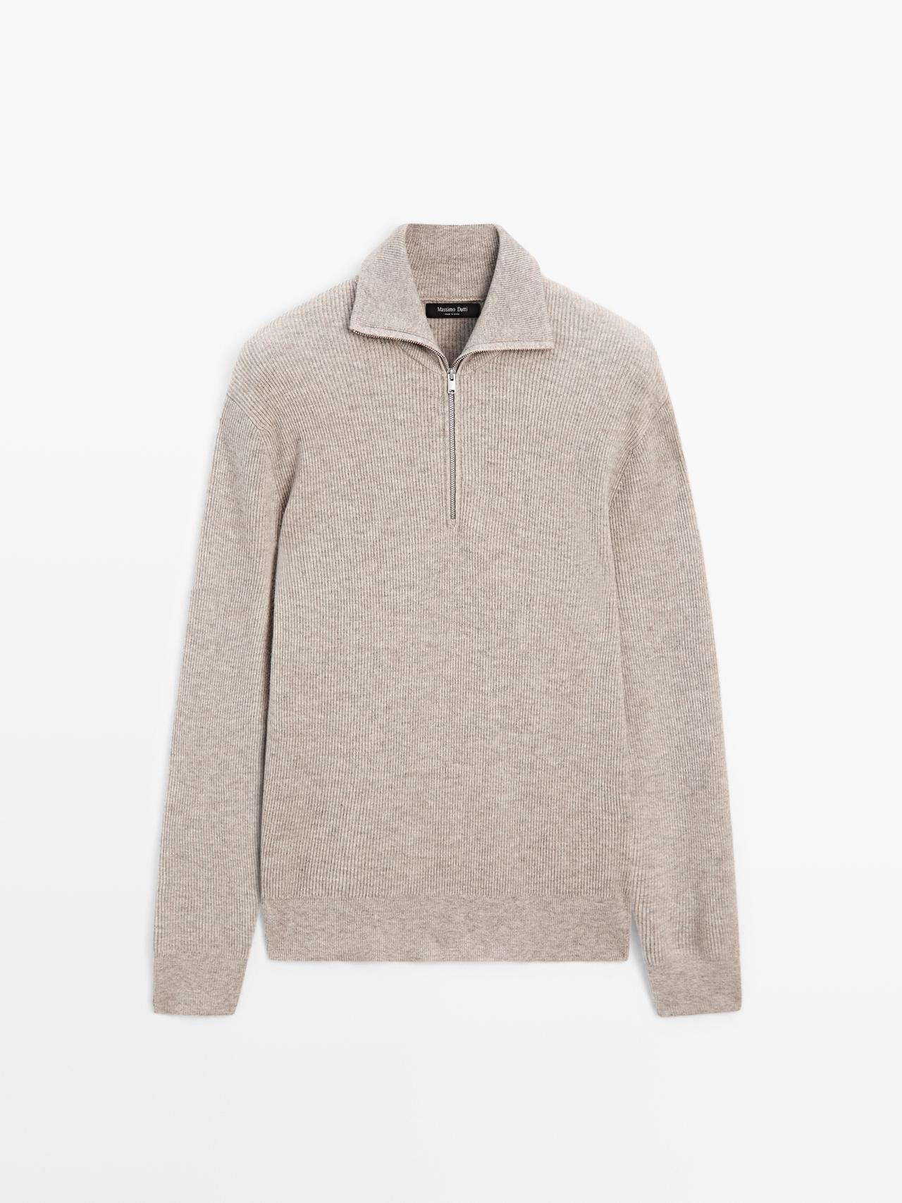 Massimo Dutti - Heren - Gebreide Trui Met Opstaande Kraag En Ritssluiting - Zand - M
