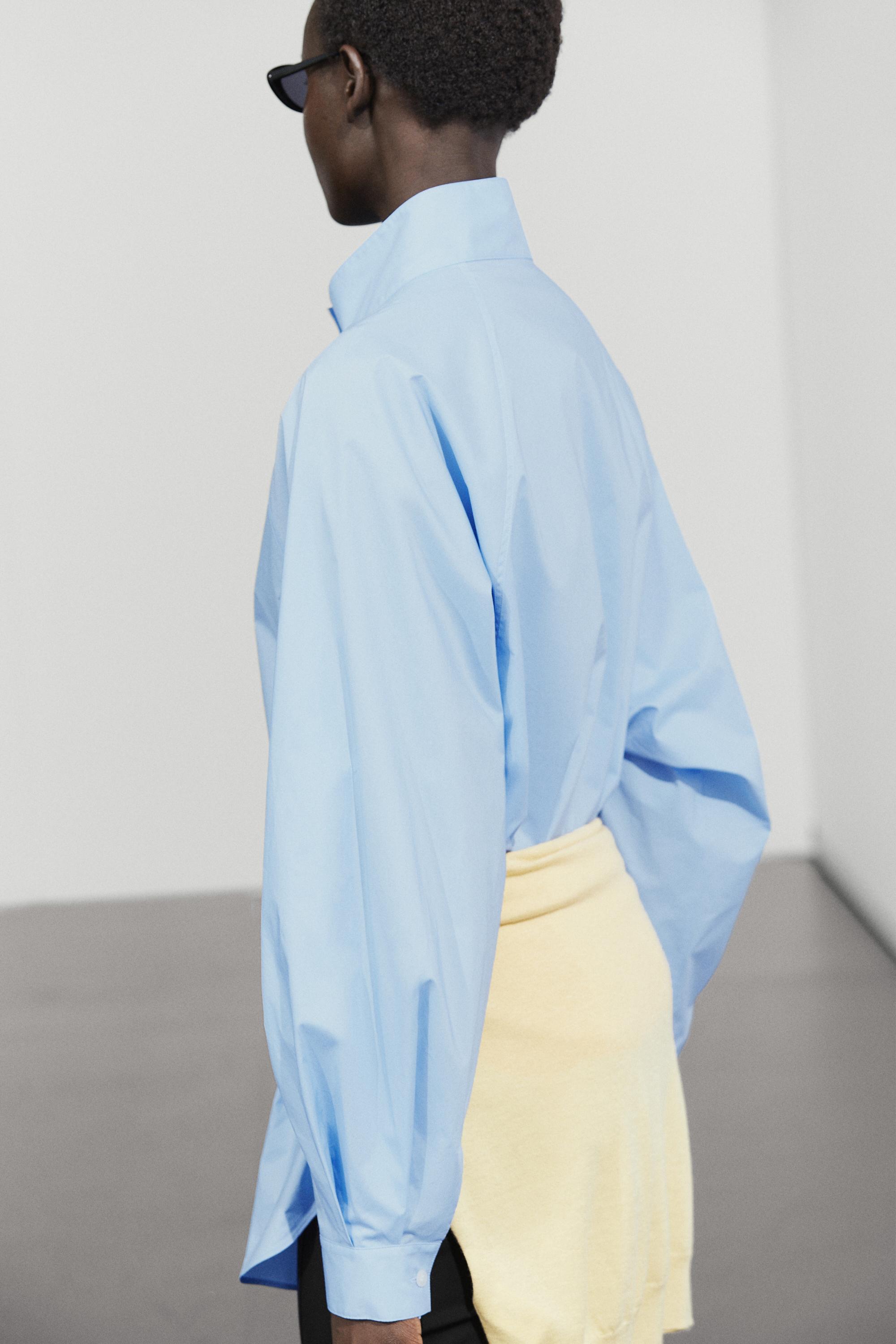 Poplin shirt with collar detail — SKY BLUE