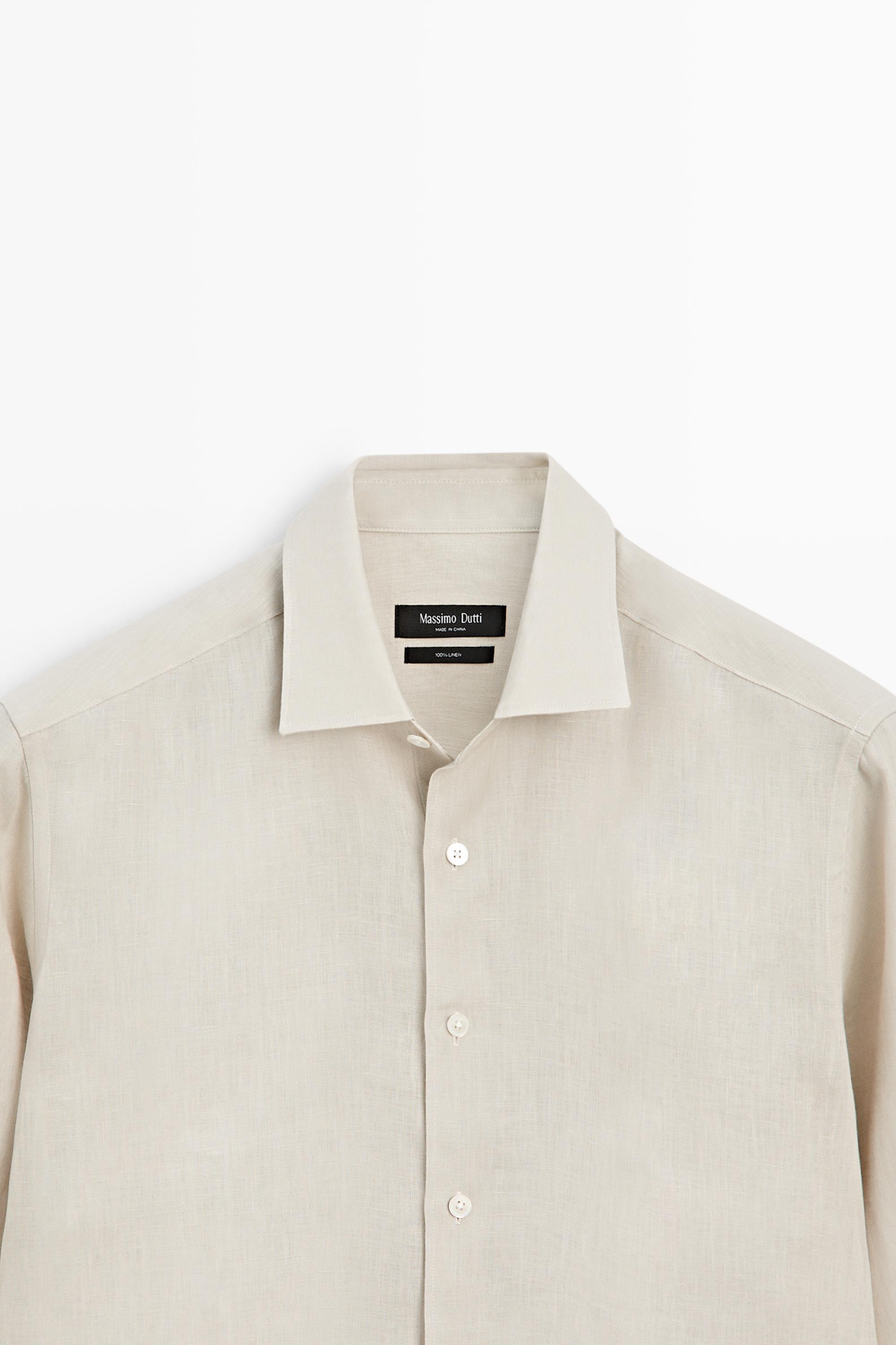 Regular fit 100% extra-fine linen shirt — BEIGE