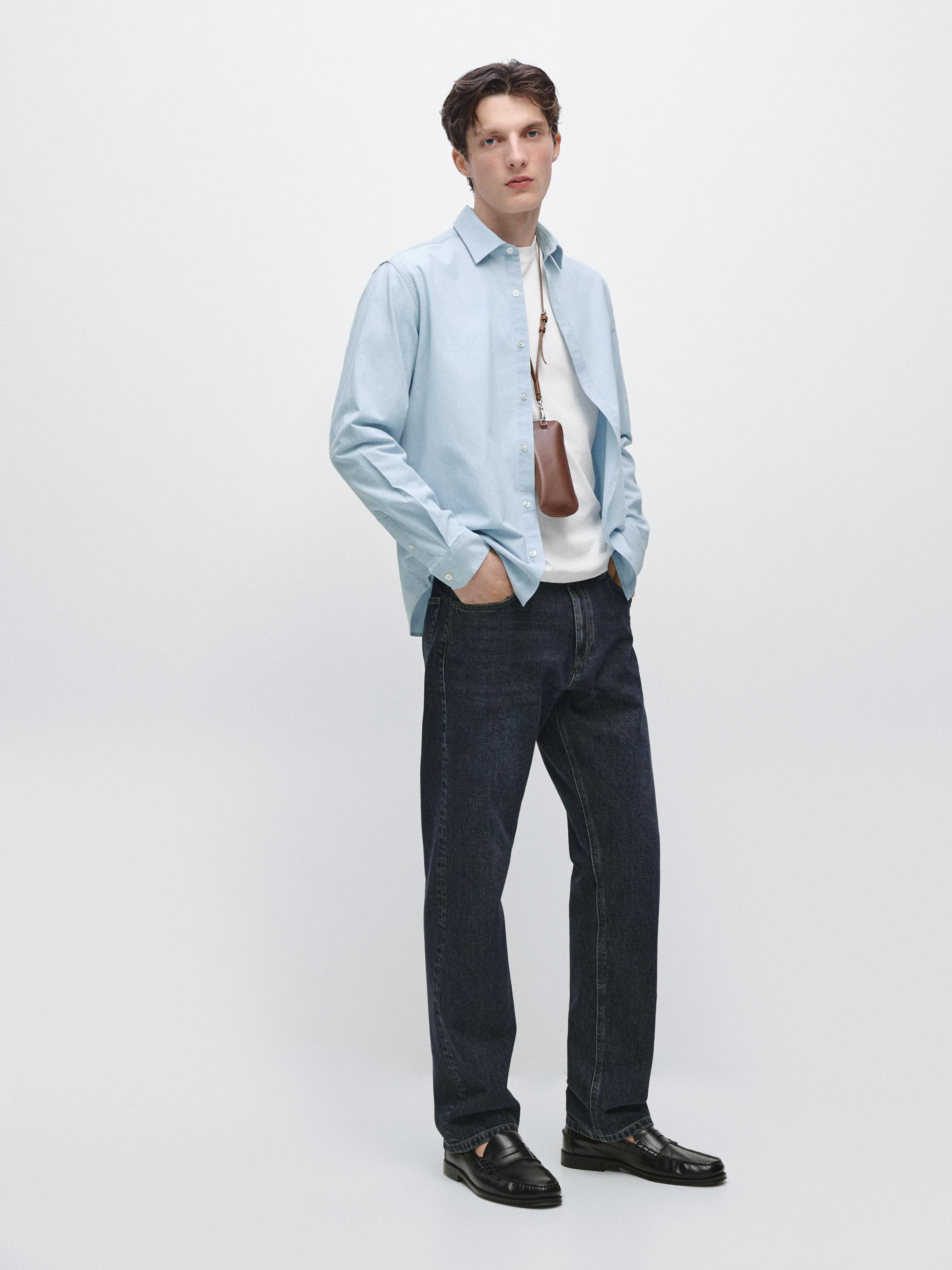 100% cotton regular fit denim shirt — SKY BLUE