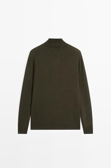 100% cashmere mock V-neck knit sweater — DARK GREEN 6
