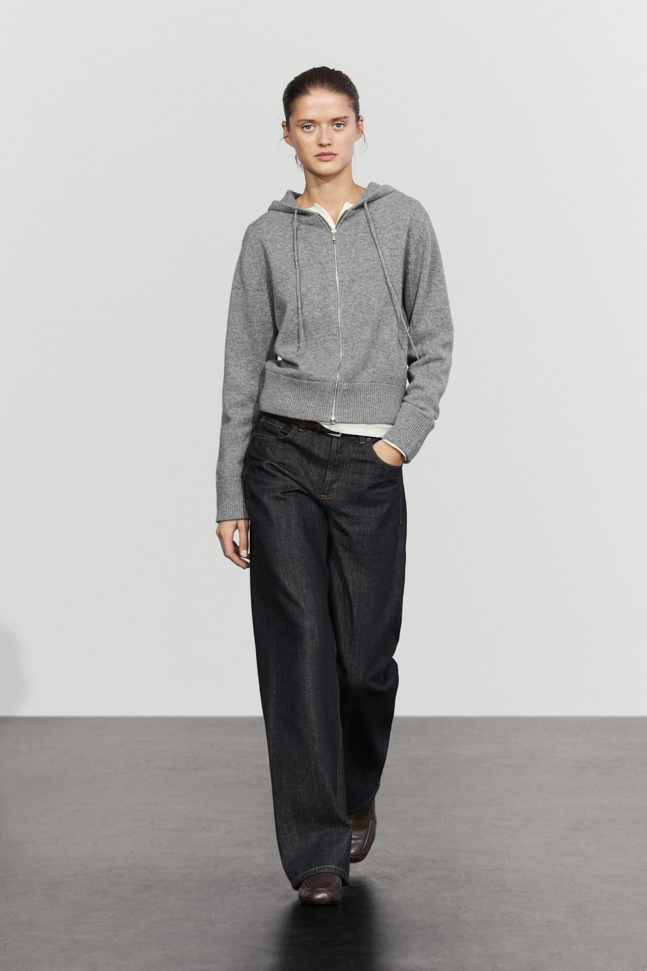 Wool blend hooded knit cardigan — MEDIUM GREY