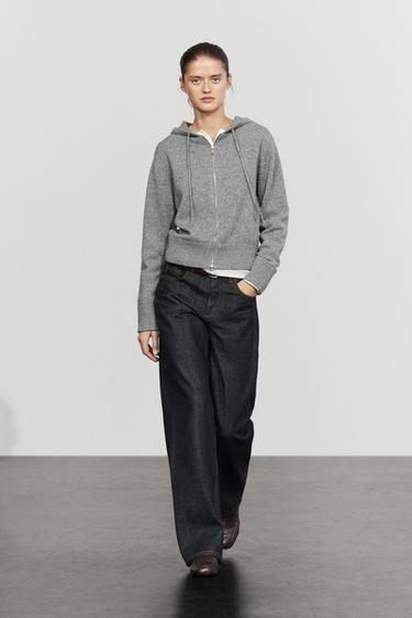 Wool blend hooded knit cardigan — MEDIUM GREY 1