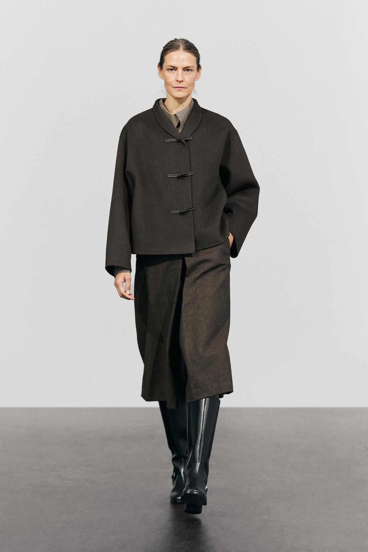 Short wool blend coat with button details — DARK GREY