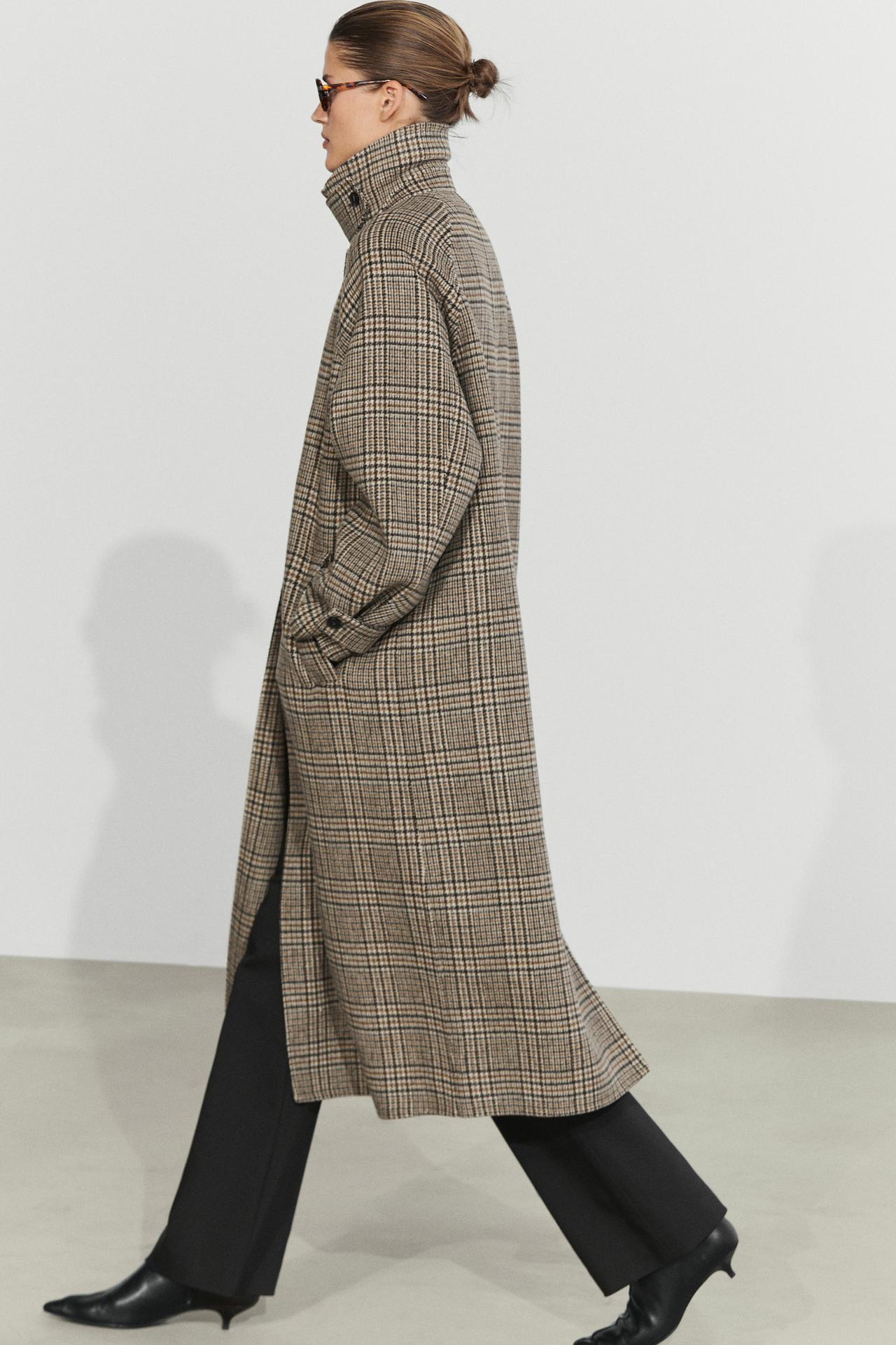 Wool blend check trench coat — Off white