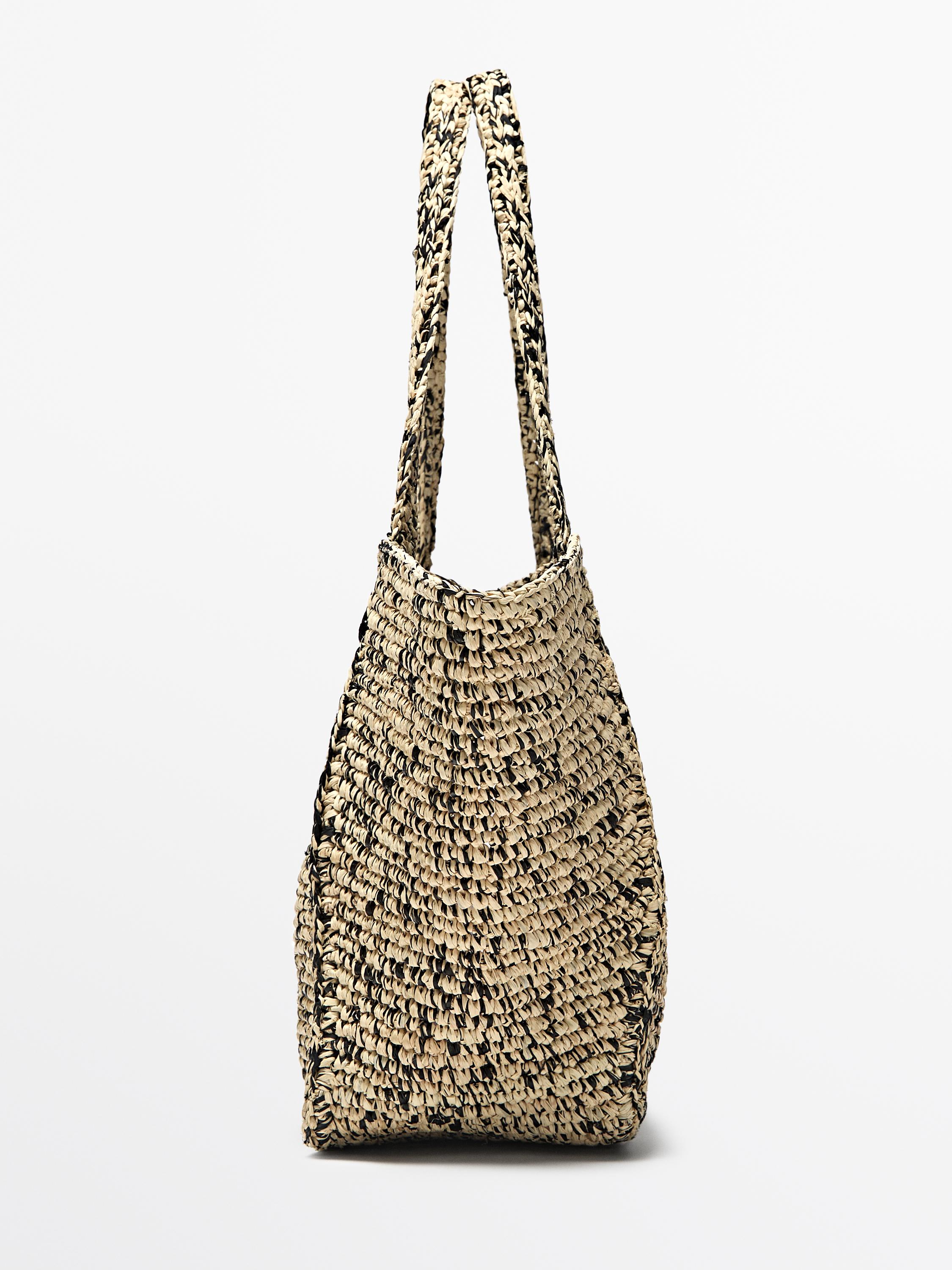 100% raffia mid-sized tote bag — GREY