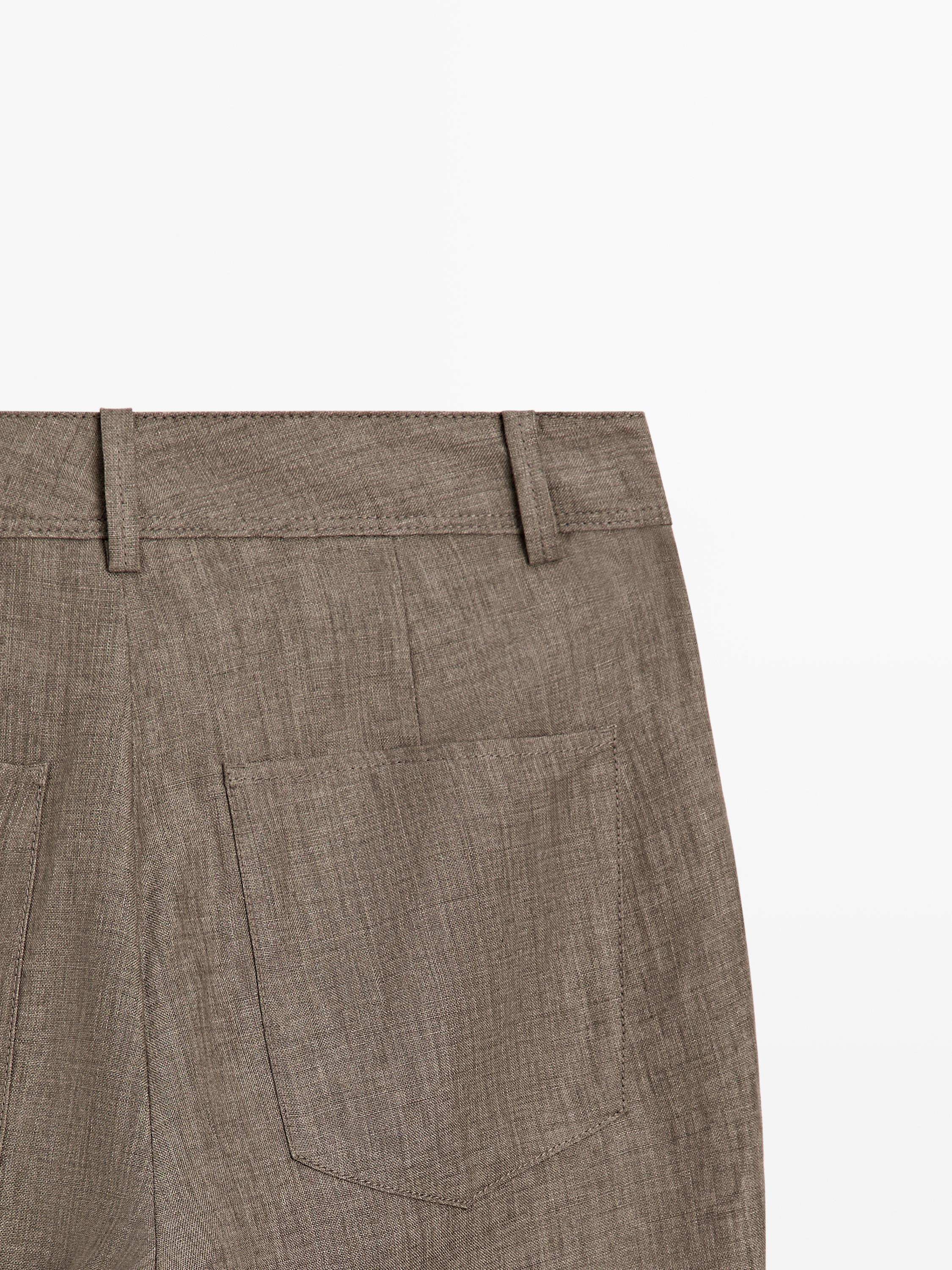 Kick flare cropped linen trousers — MOLE BROWN