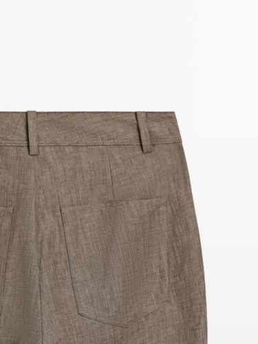 Kick flare cropped linen trousers — MOLE BROWN 8