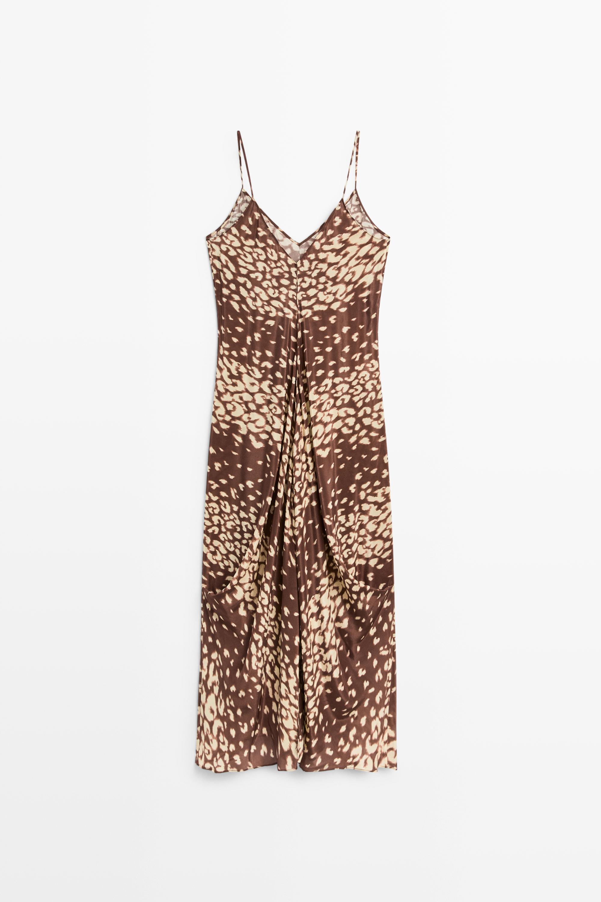Flowing animal print midi dress — BROWN
