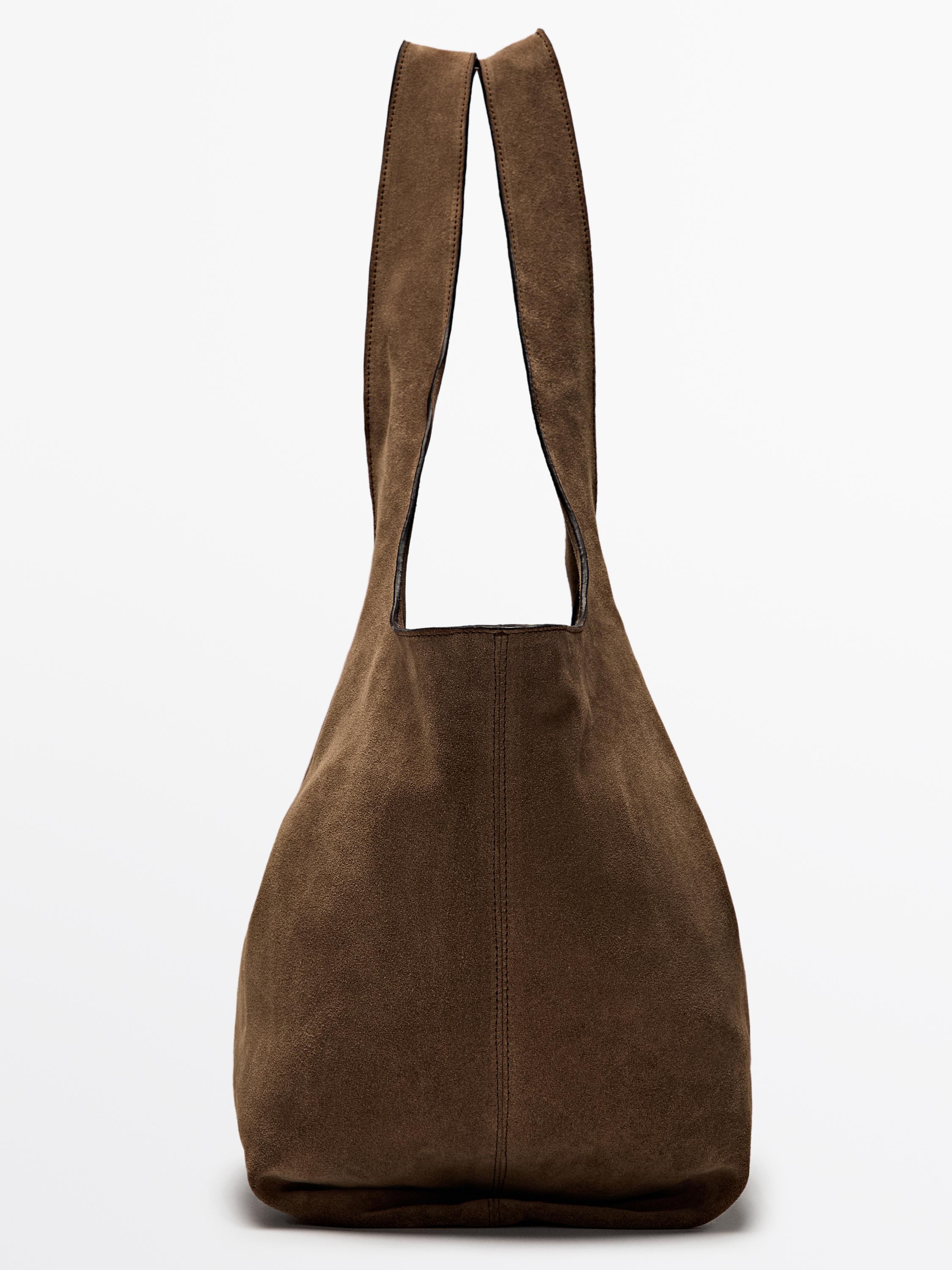 Split leather maxi tote bag — ECRU