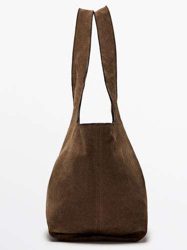 Split leather maxi tote bag — ECRU 4