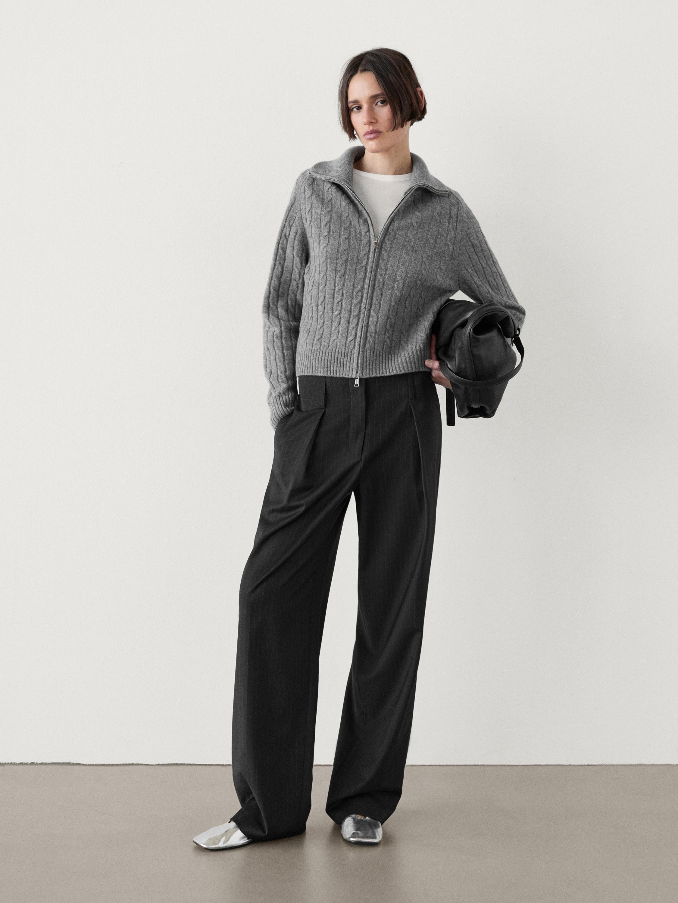 Straight-leg pleated pinstripe trousers