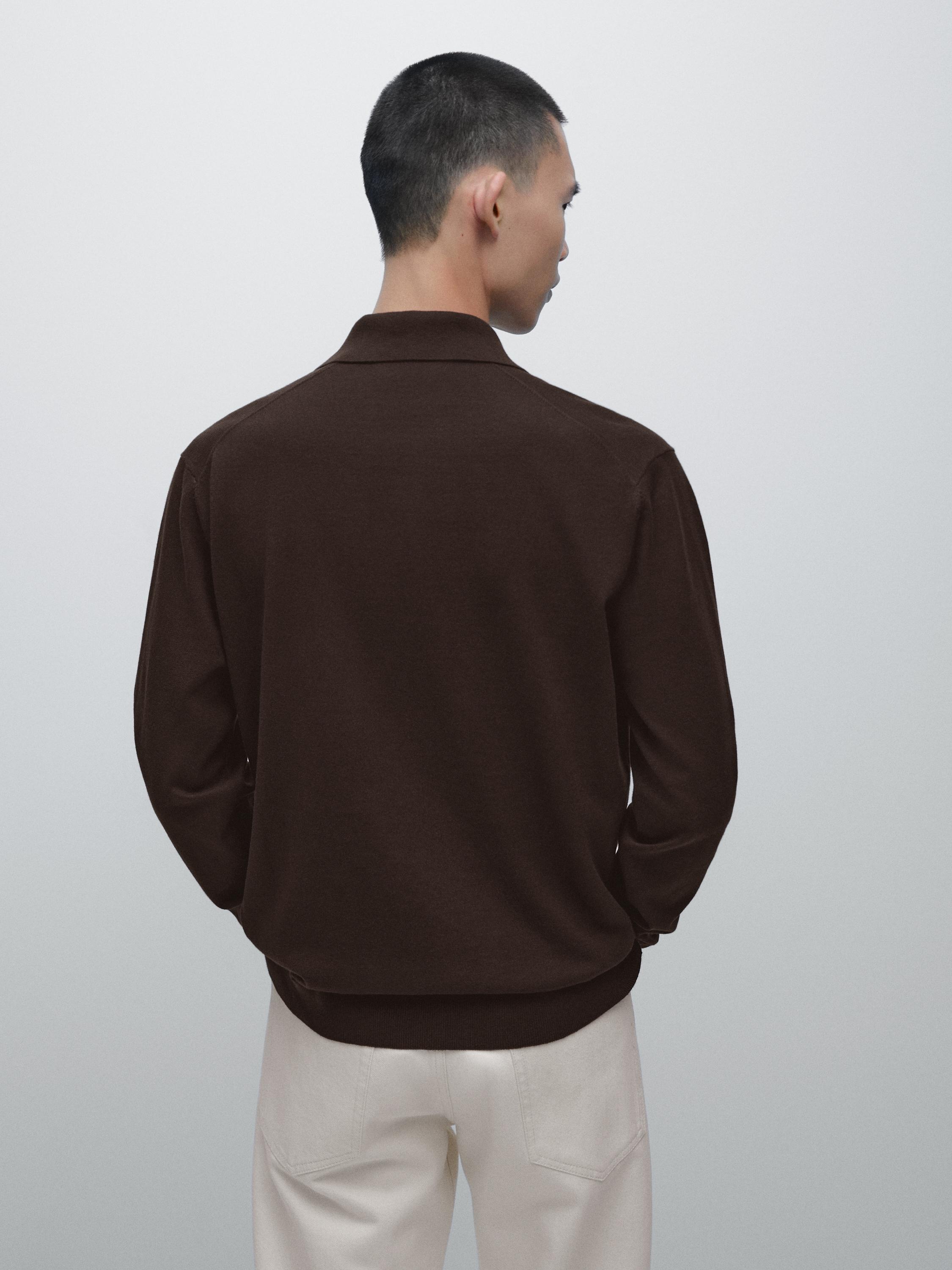 Cotton knit polo sweater — BROWN MARL