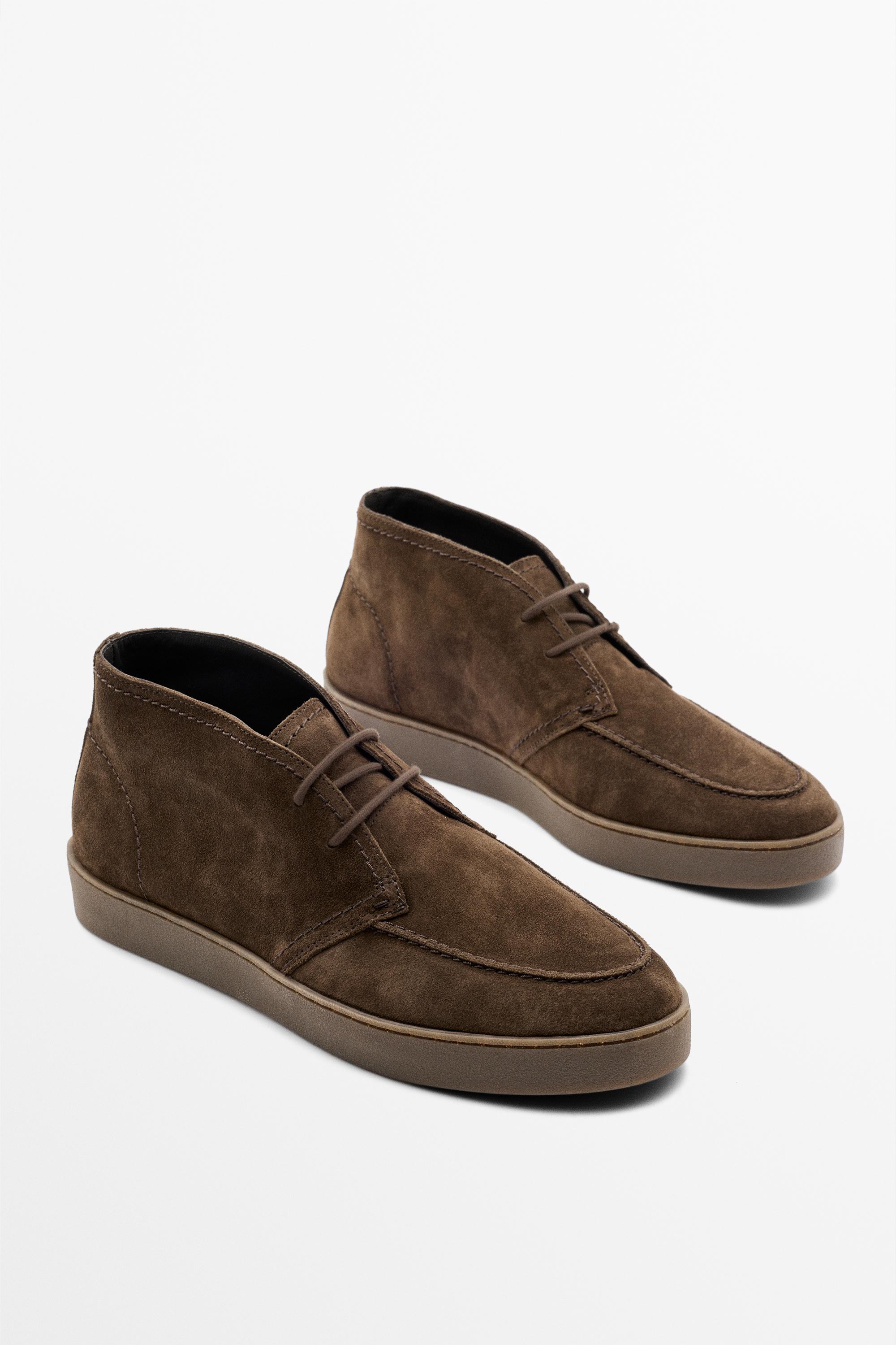 Split suede moc toe ankle-boot shoe — BROWN