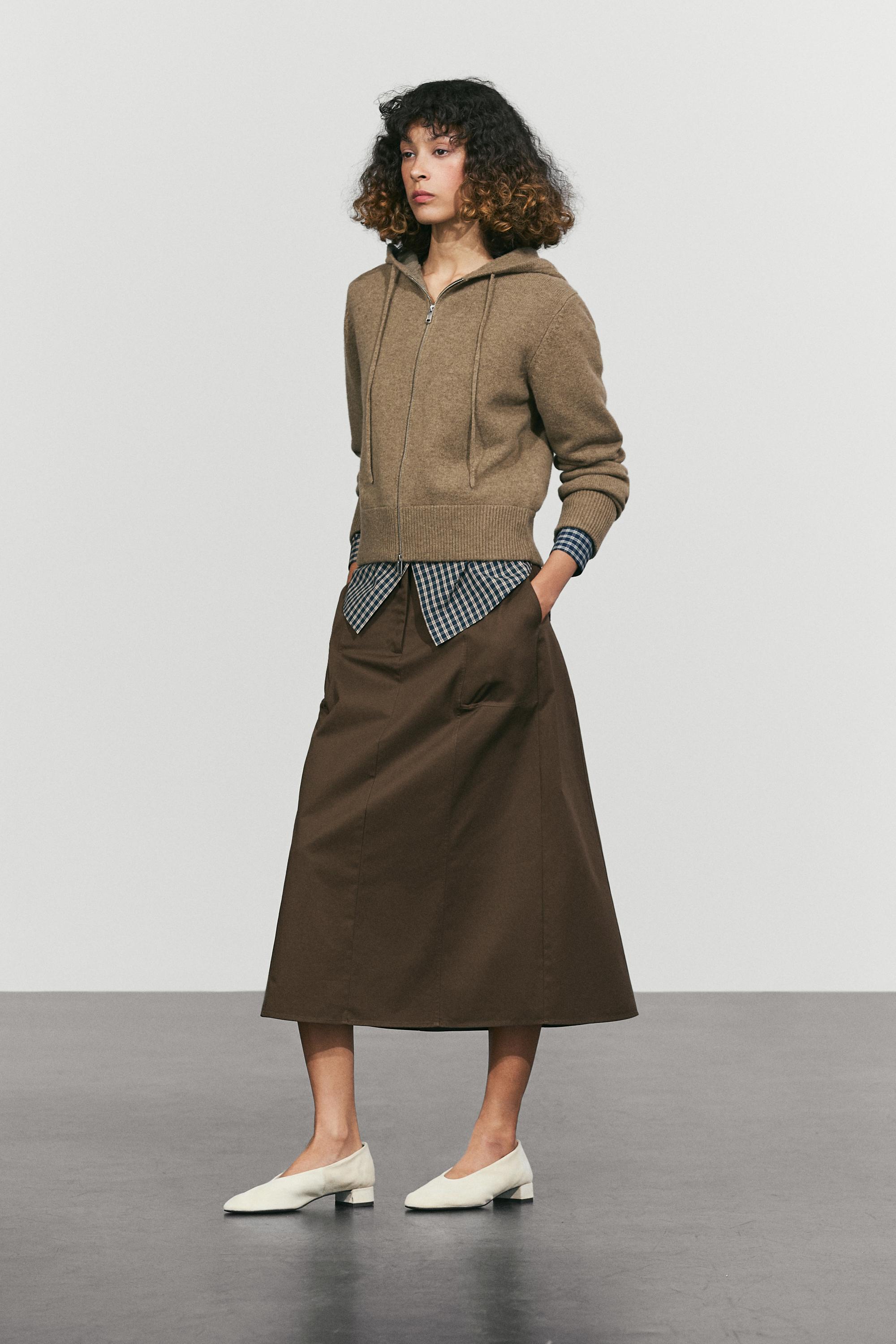 Wool blend hooded knit cardigan — GREENISH