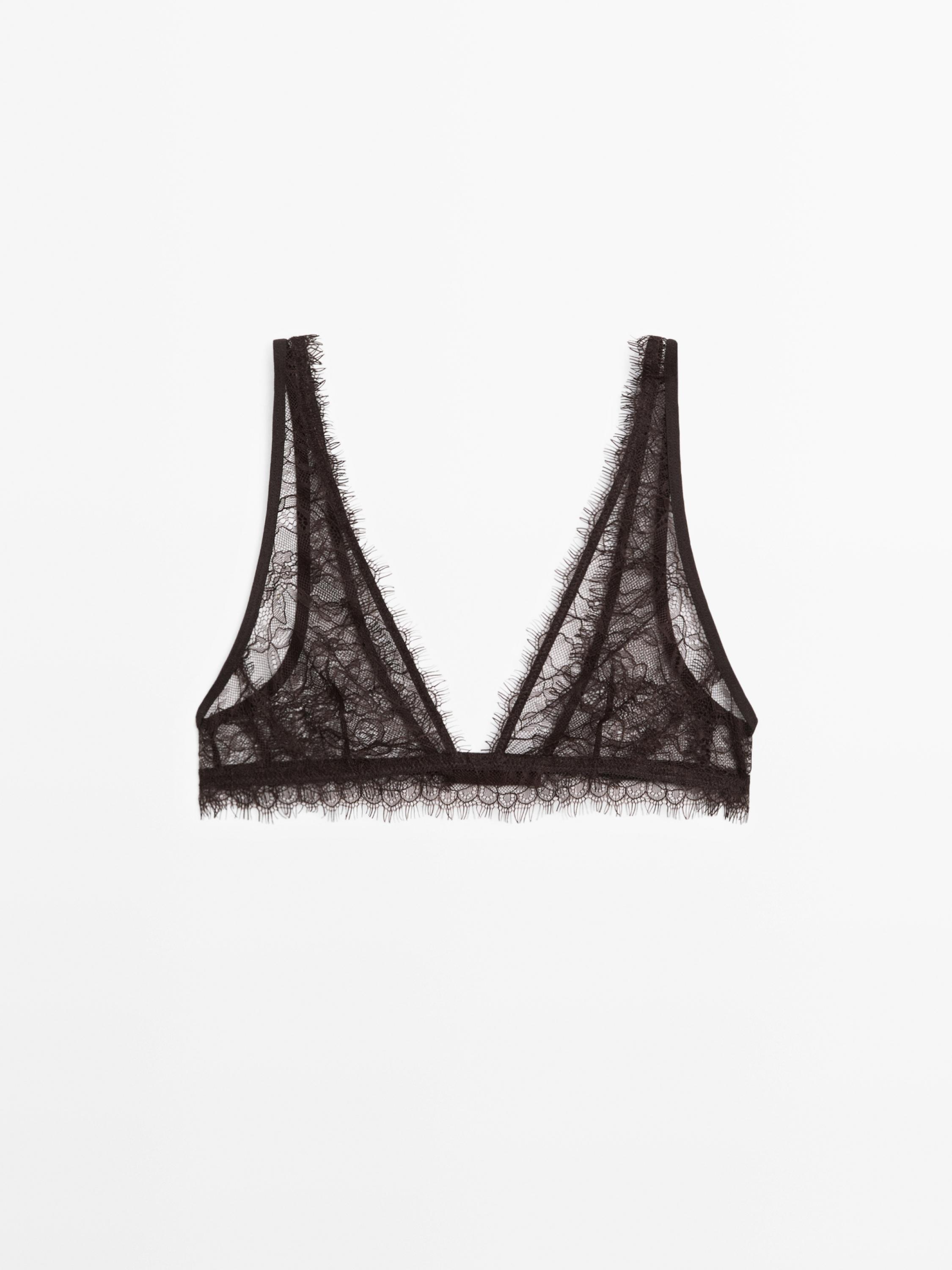 Lace bralette with floral detail — BROWN