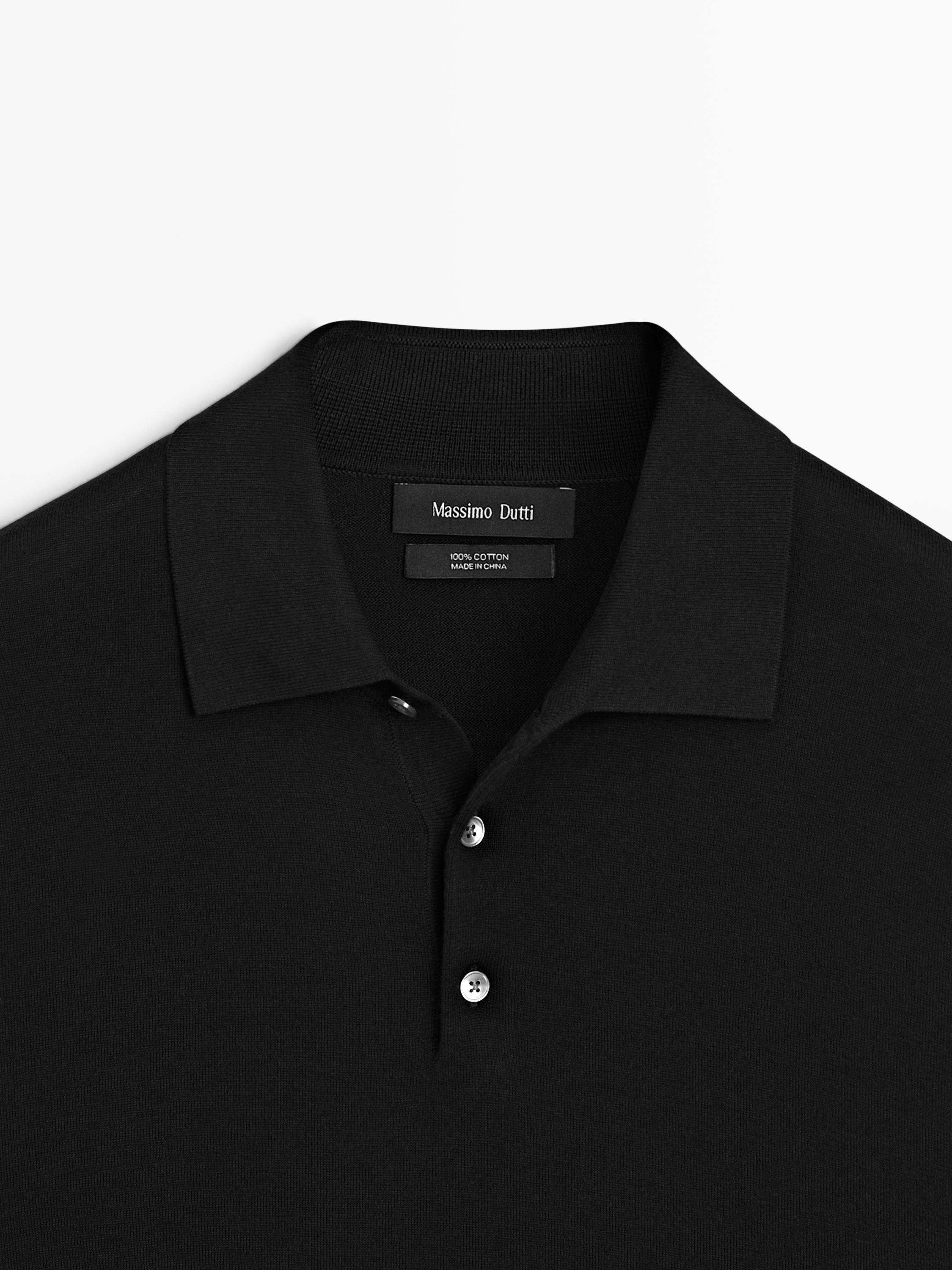 100% cotton knit polo shirt — BLACK