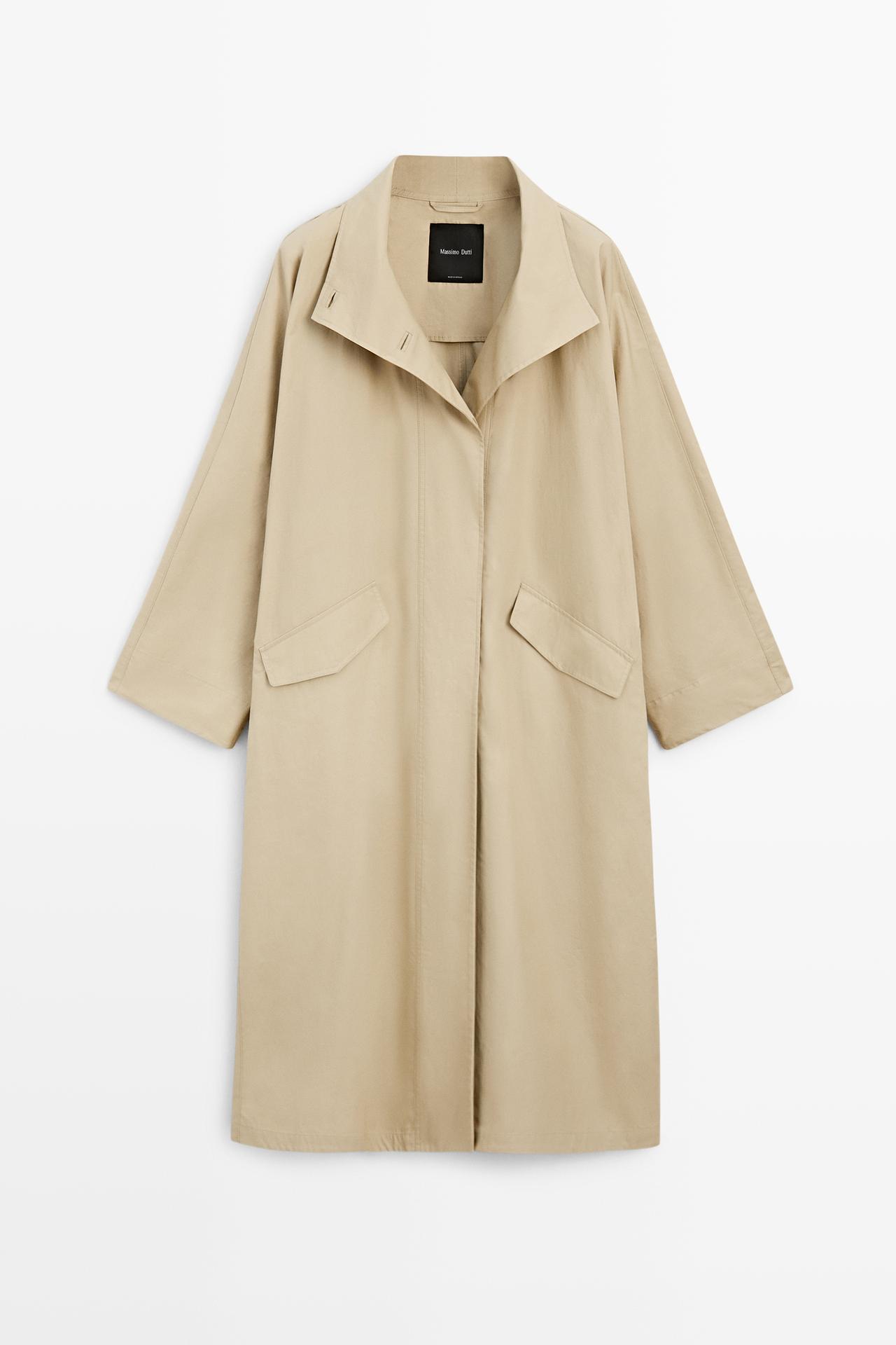 High neck 100% cotton trench coat — Light Beige