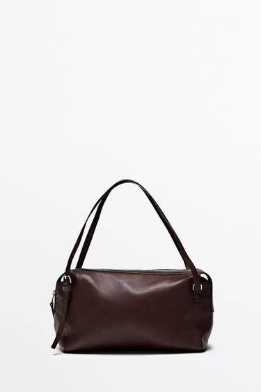 Medium nappa leather satchel bag — BROWN MARL 2