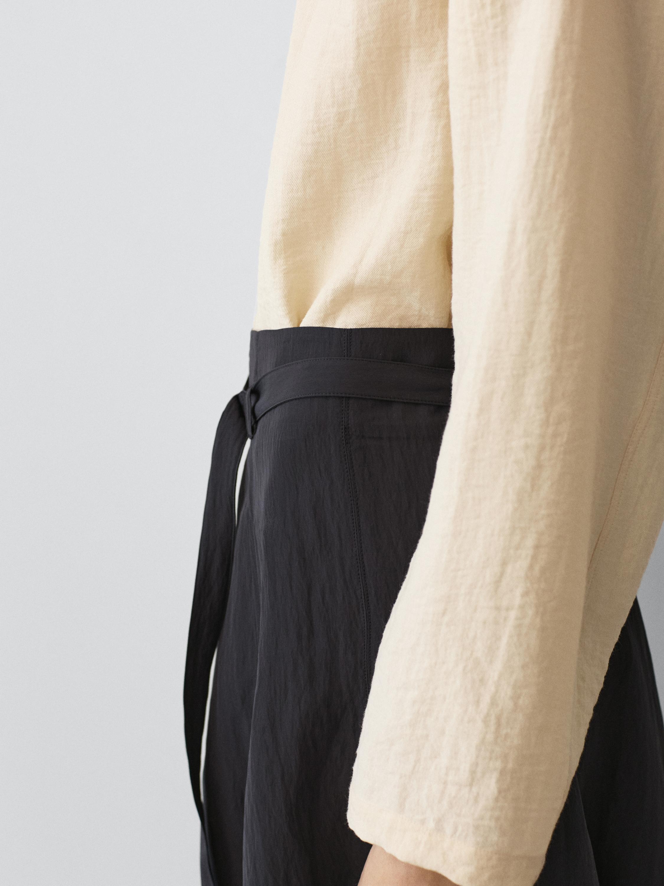 Long skirt with belt detail — GREY BLUE