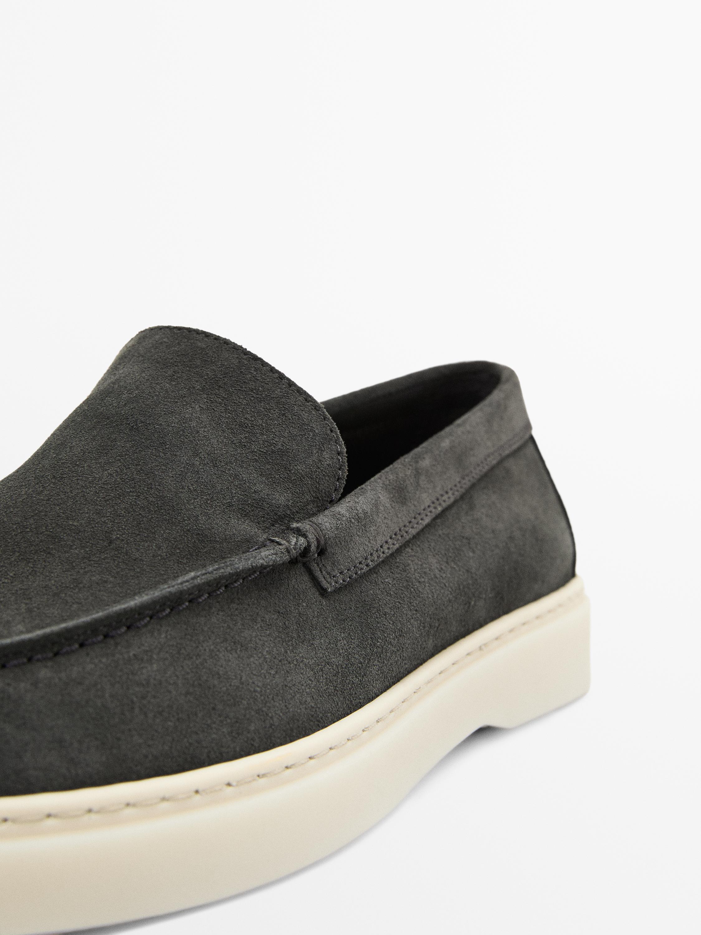 Split suede leather moc toe loafer — BLUE