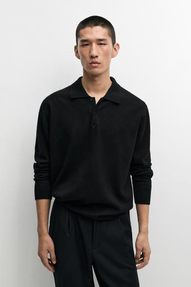 Wool blend polo sweater — BLACK 3