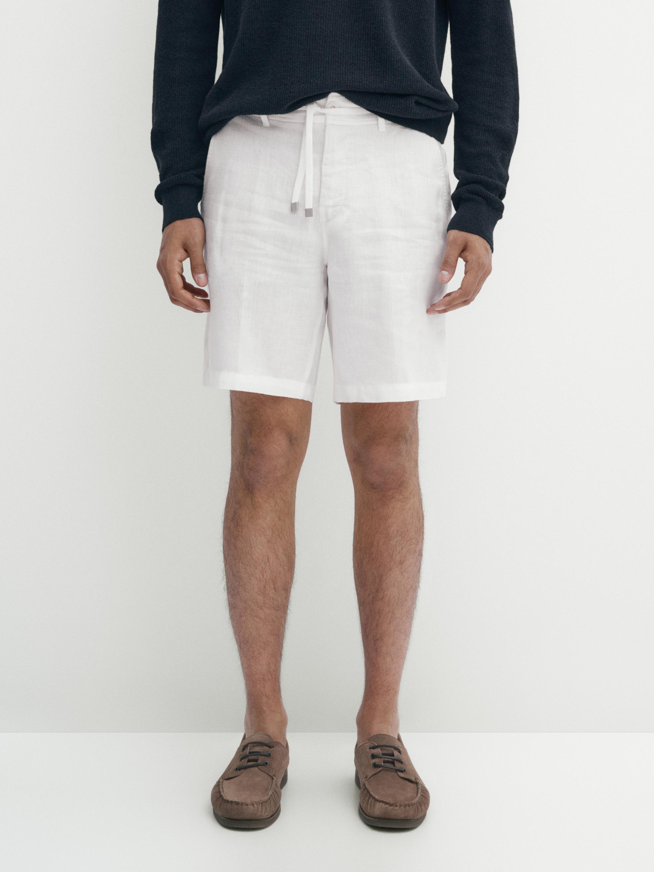 100% linen jogger fit Bermuda shorts