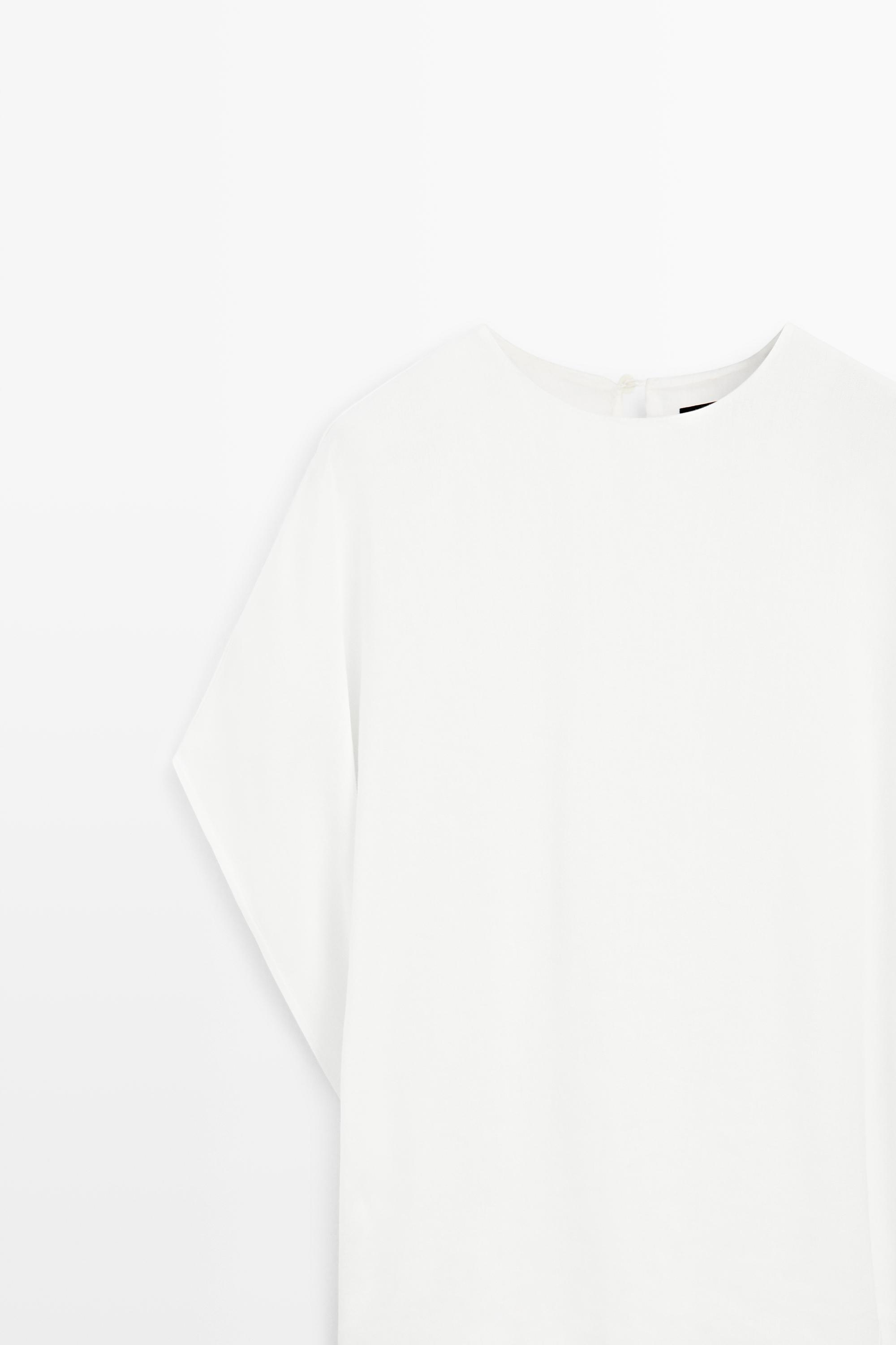 Combined linen-blend dress — WHITE