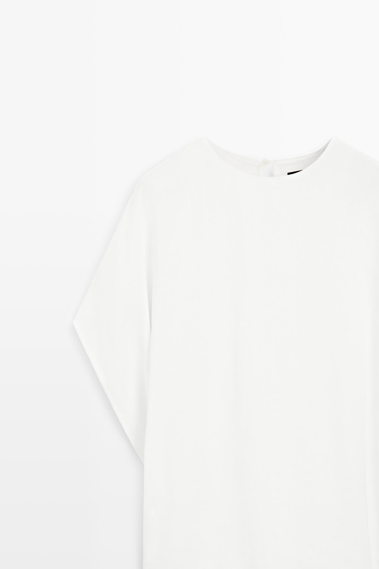 Combined linen-blend dress — WHITE