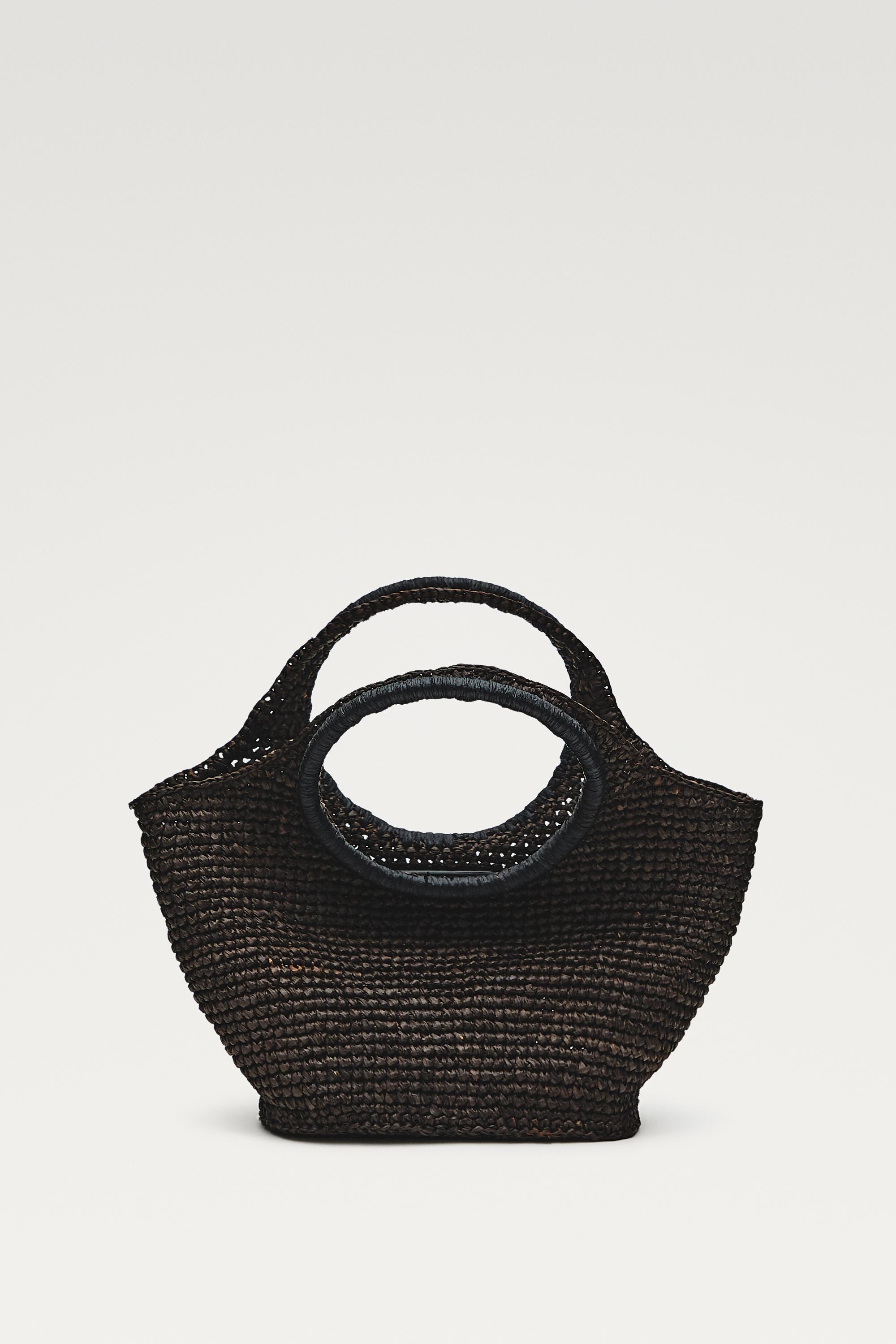 100% Raffia Mini Crescent Bag — BROWN