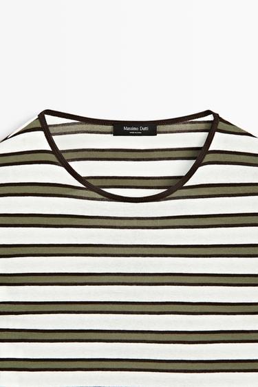 100% cotton short sleeve striped T-shirt — KHAKI 9